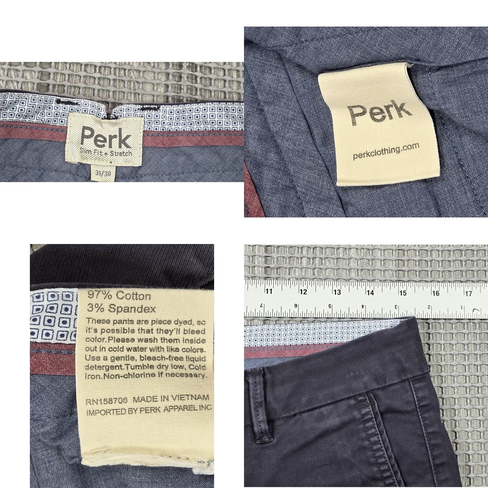Vintage Perk Chino Pants 31x30 Blue Slim Fit Stretch Tapered Cotton Twill Khaki Pants Mens Size US 31 - 8 Thumbnail