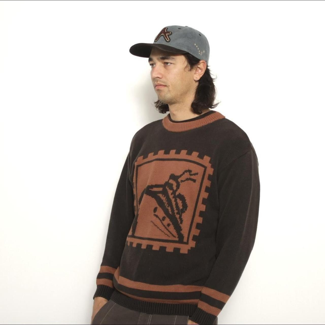Vintage BLACK AND BROWN KNITTED BOAT GRAPHIC SWEATSHIRT BY LIZWEAR Size US L / EU 52-54 / 3 - 2 Thumbnail