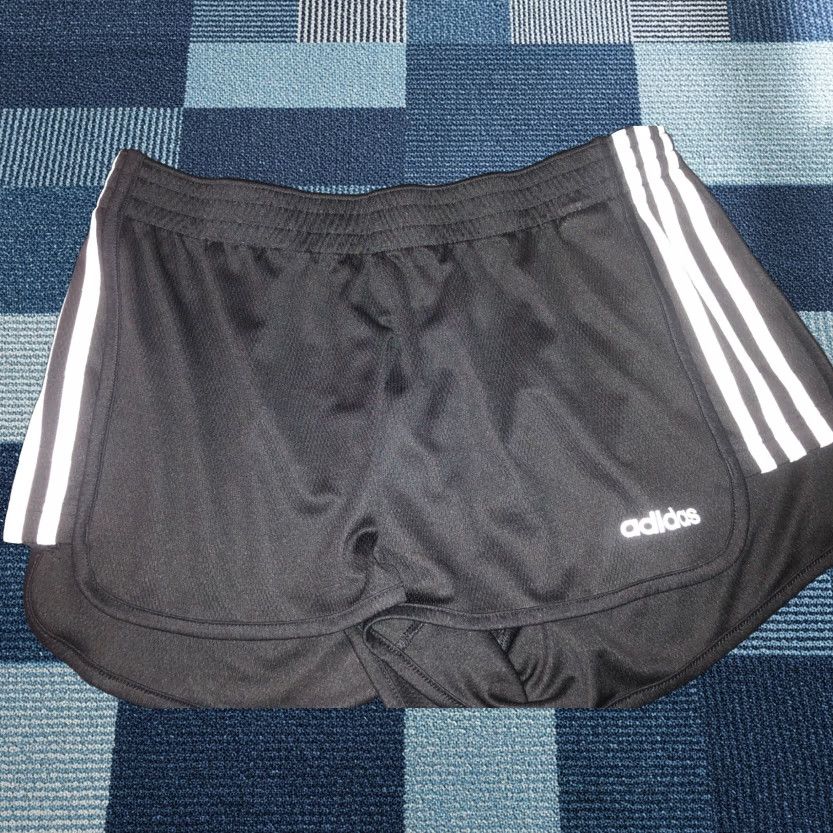 Adidas Womens adidas Athletic Running Shorts Size L Black Polyester Logo 3 stripe Athletic Womens Size 36" / US 14 / IT 50 - 1 Thumbnail