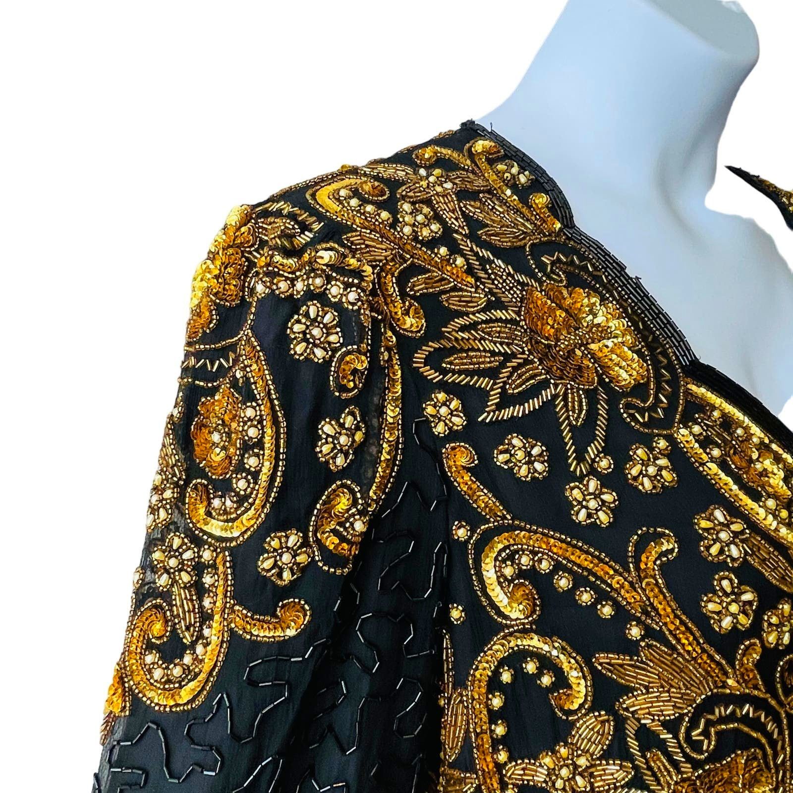 Vintage VINTAGE 80s SCALA Gold and Black Beaded Evening Gown Size 16 Size XXL / US 16-18 / IT 52-54 - 5 Thumbnail