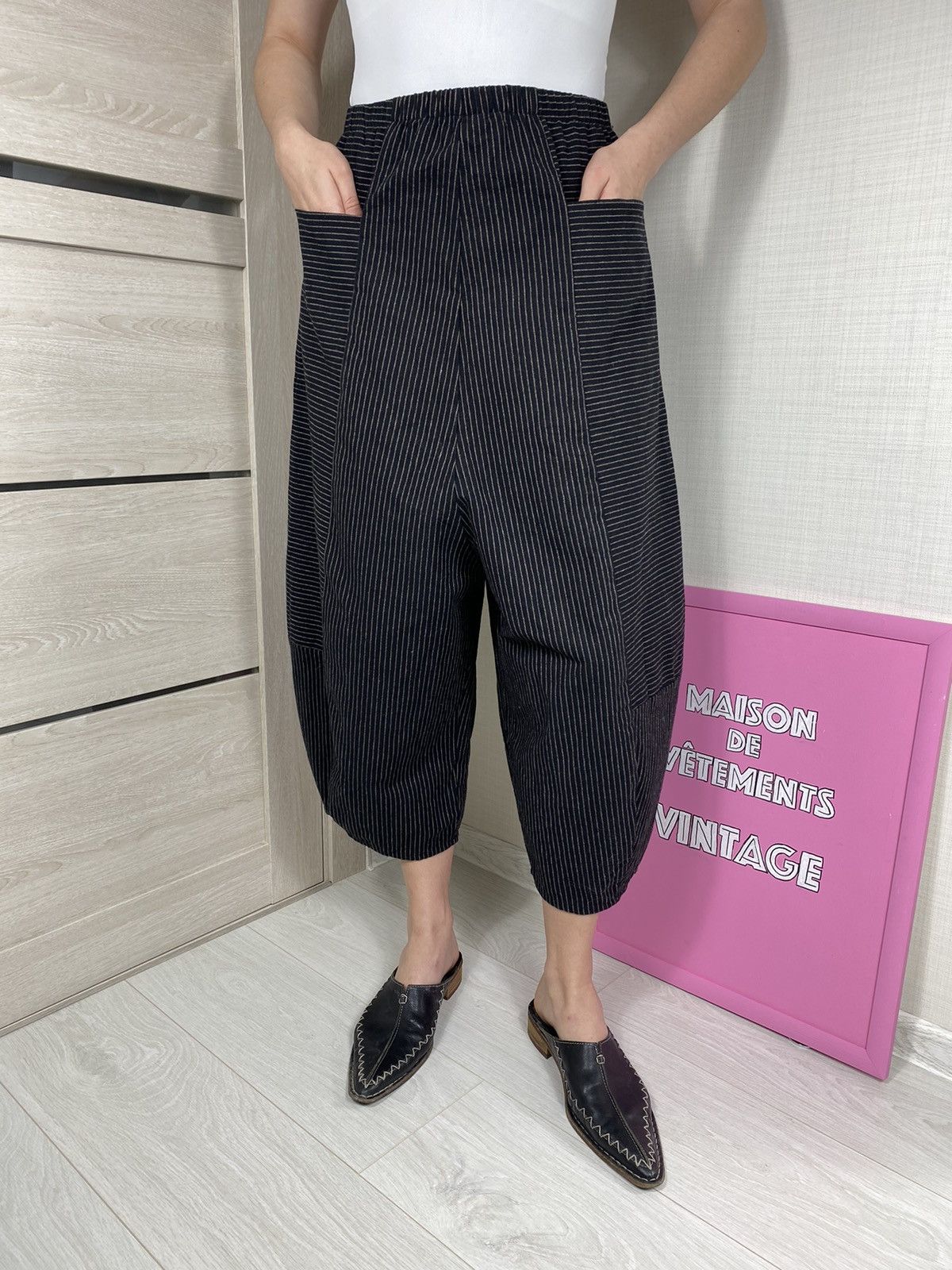 image of Italian Designers Corinna Caon Pantalone Pants Striped in Black, Women's (Size 28)