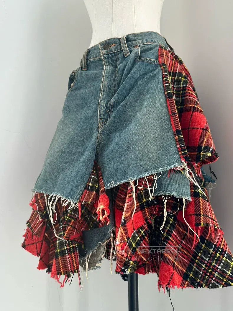 Junya Watanabe Junya Watanabe size M Heavy Plaid Patchwork Denim Skirt Size 23" - 7 Thumbnail