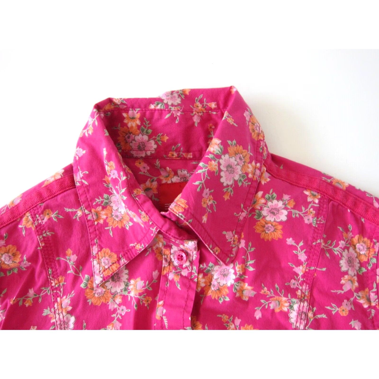 Esprit Esprit Cotton Stretch Floral Pink Green Long Sleeve Western Blouse XS Vintage Women Collared Shirt Grated? Size XS / US 0-2 / IT 36-38 - 7 Thumbnail