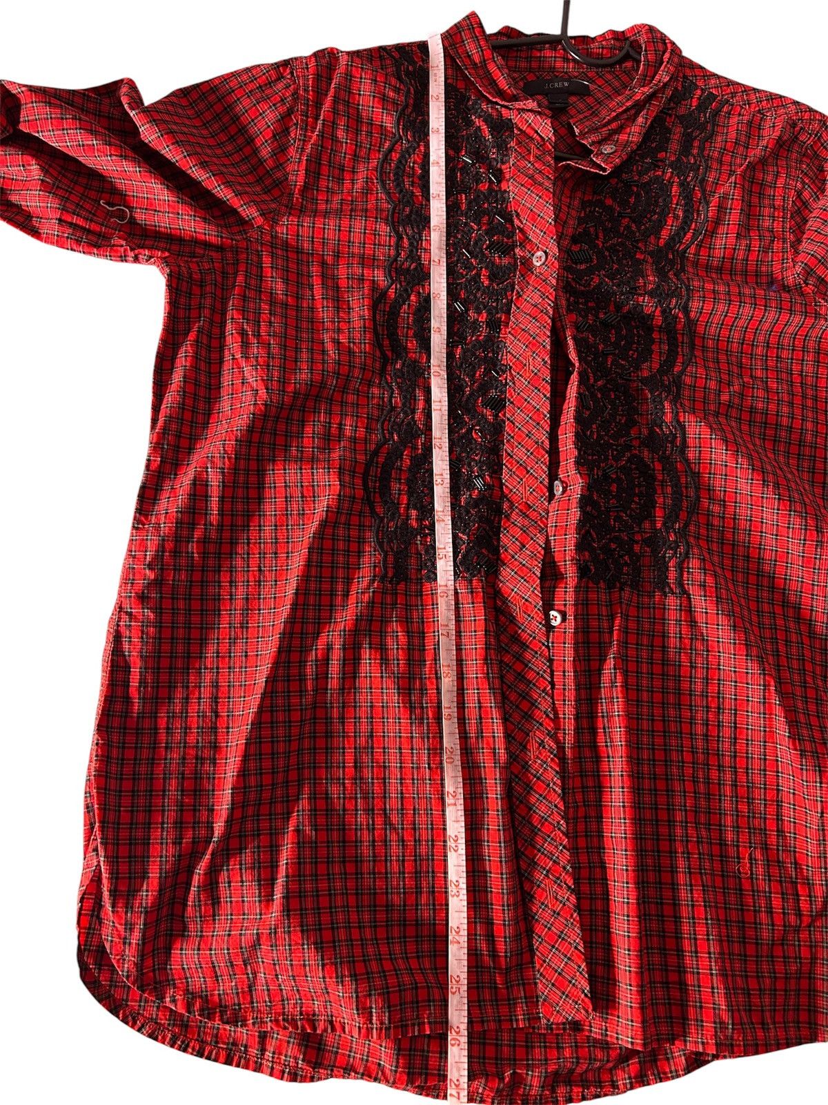 J.Crew : J.Crew Red Plaid Button-Down Shirt with Black Lace Detail Size L / US 10 / IT 46 - 3 Thumbnail