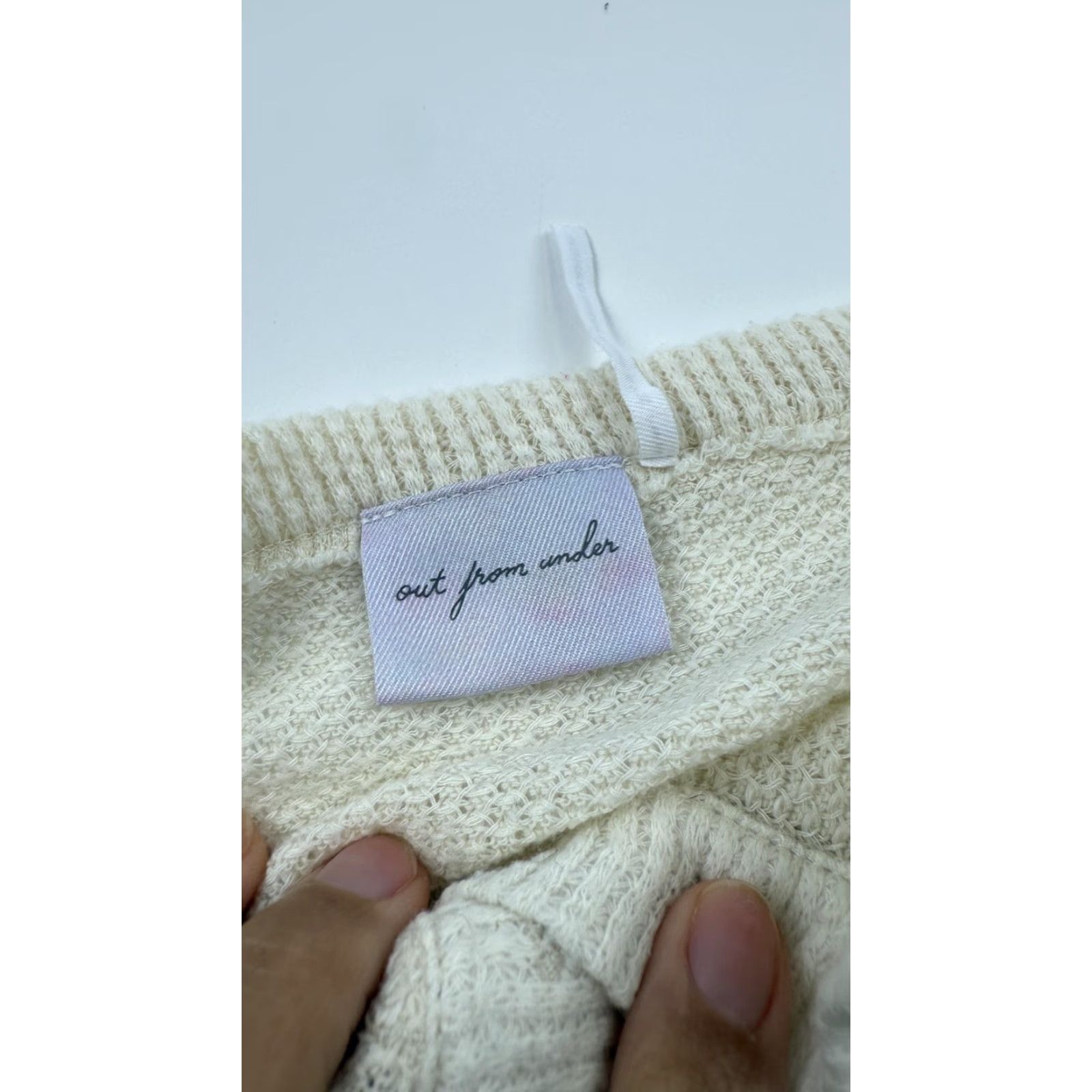 Vintage Out From Under Sweater Womens Small Ivory Waffle Knit Cropped Henley Long Sleeve Size S / US 4 / IT 40 - 3 Thumbnail