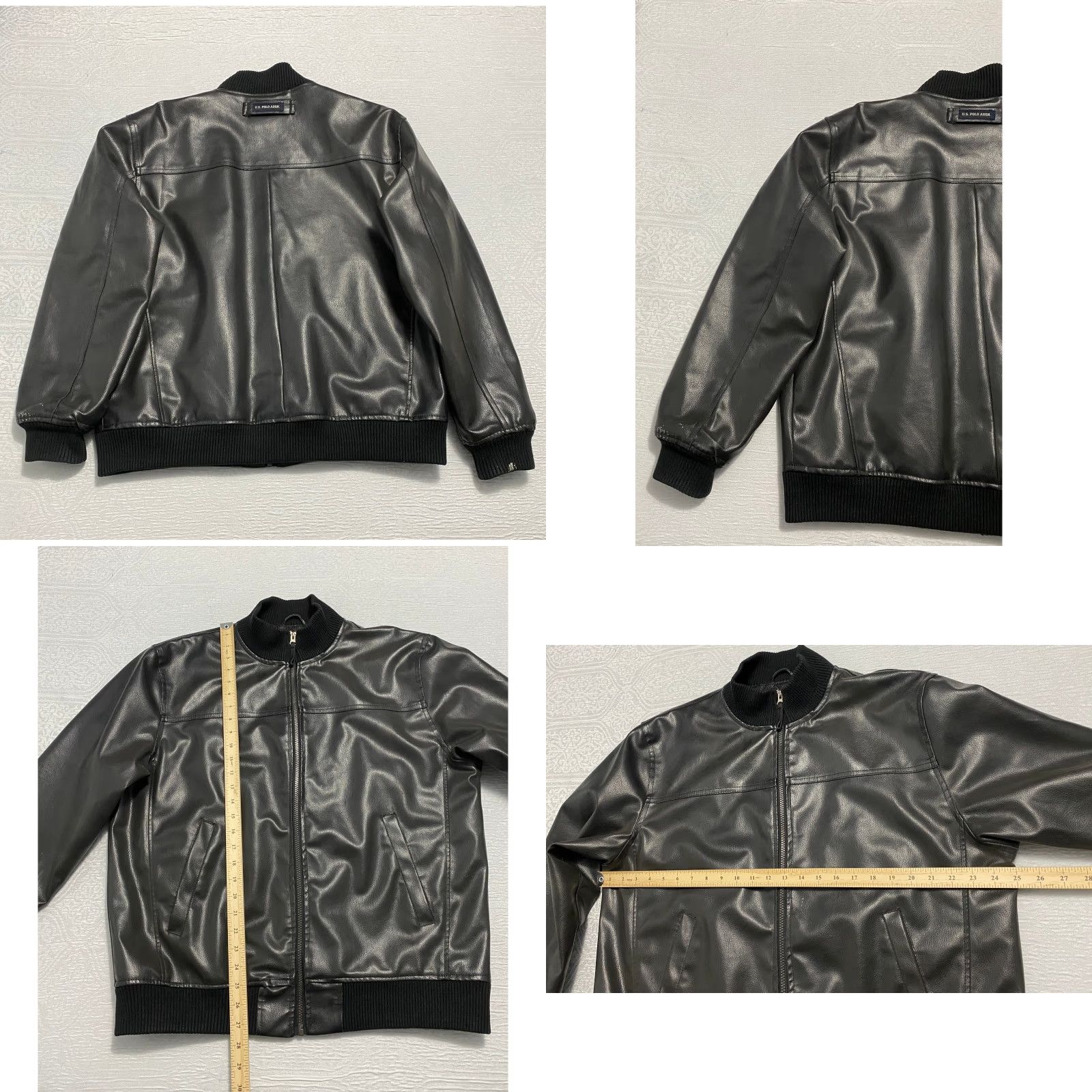 U.S. Polo Assn. US Polo Assn Mens Faux Leather Bomber Jacket Black Size L Zip Stand-Up Collar Padded Insulated Regular Fit Casual Size US L / EU 52-54 / 3 - 9 Thumbnail