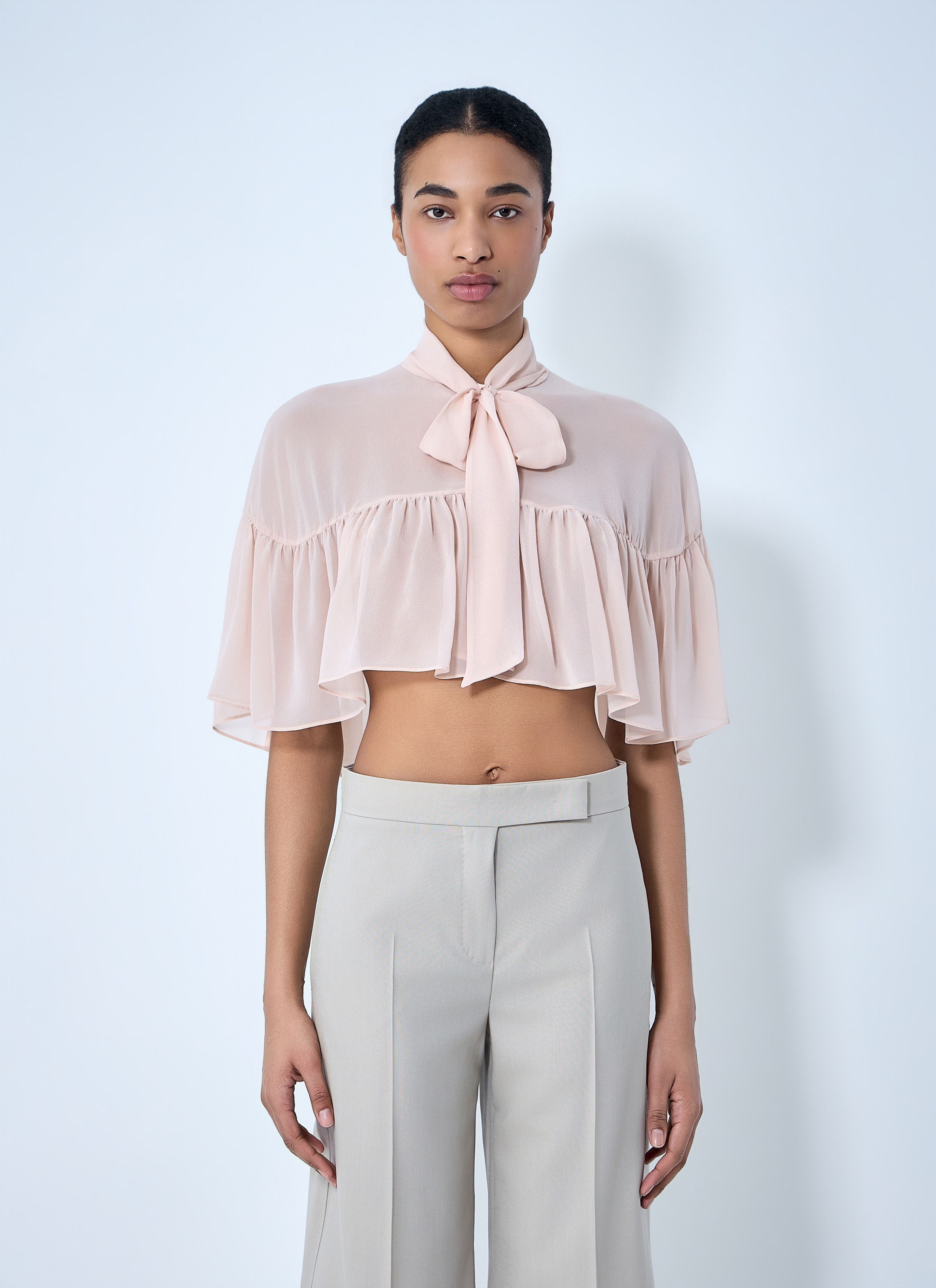 Max Mara Silk Chiffon Cropped Blouse Size L / US 10 / IT 46 - 1 Thumbnail