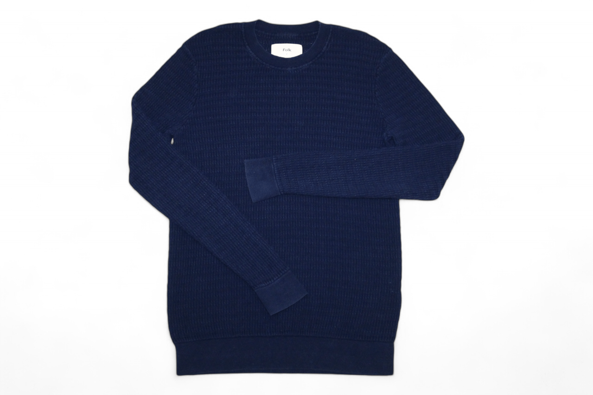 Folk Indigo Dyed Cotton Rib Knit Crew Neck Jumper