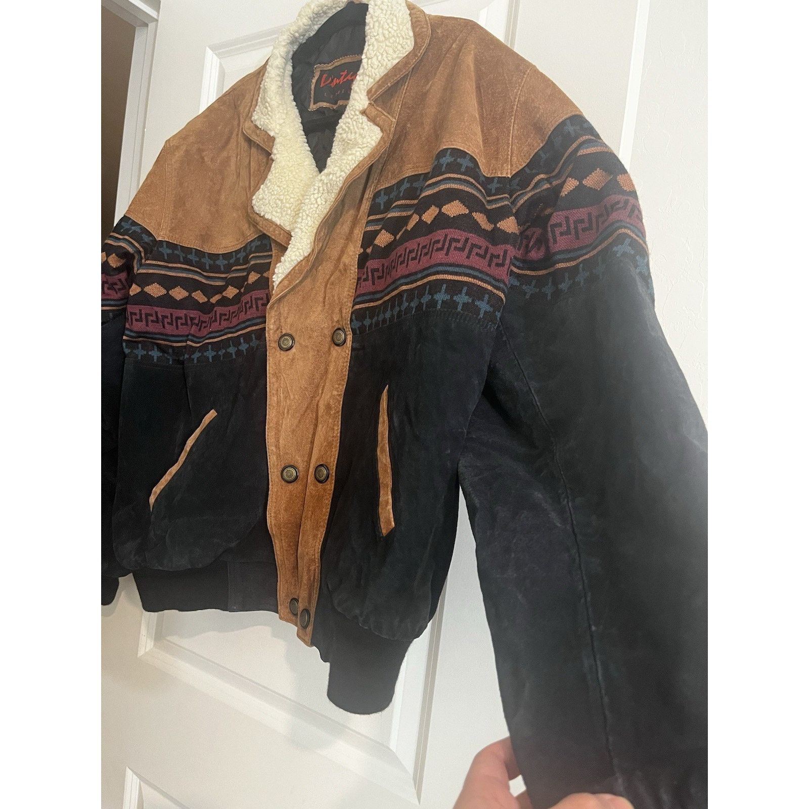 Other Vintage Leather Sherpa Lined Jacket Mens XL Western Aztec Size US XL / EU 56 / 4 - 2 Thumbnail
