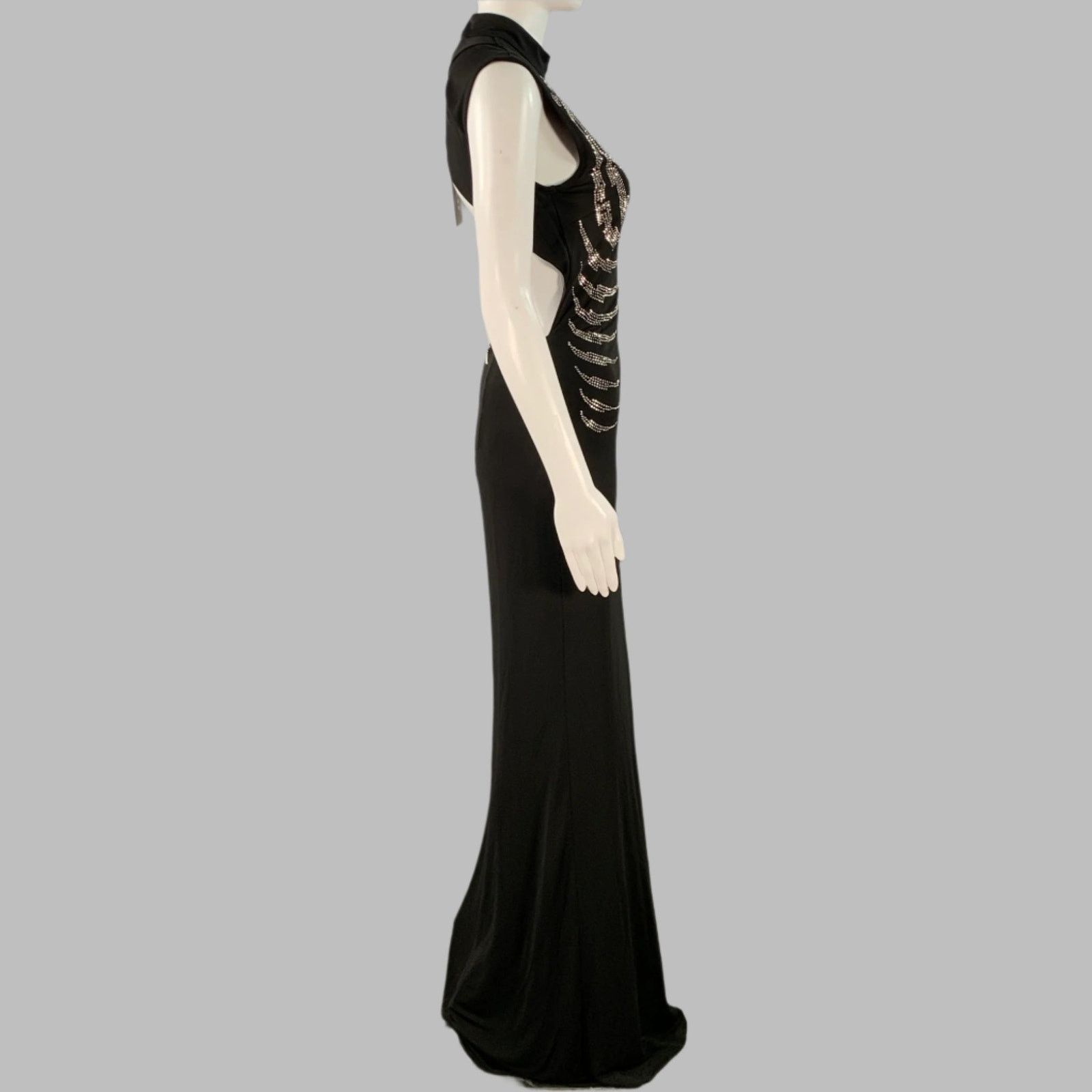 John Richmond Size 4 Black Silver Viscose Studded High Neck Evening Gown Size S / US 4 / IT 40 - 3 Thumbnail