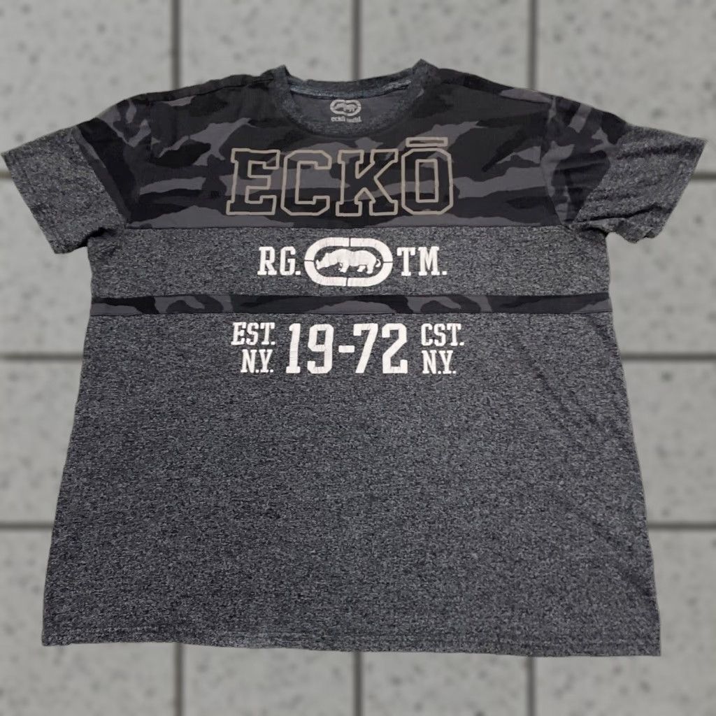 Ecko Unltd. MARC ECKO Unltd. Shirt Men 2XL Gray Camo Y2k Cut & Sew Graphic Spellout Tee Size US XXL / EU 58 / 5 - 1 Thumbnail