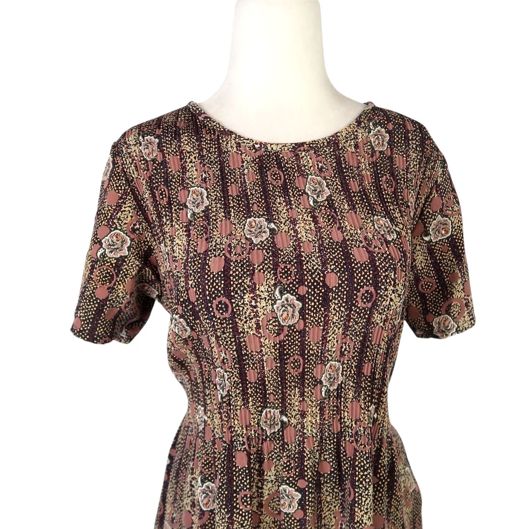 Doublet VINTAGE Brown Floral Print Scrunch Midi Dress M Womens 90s Cotton Size M / US 6-8 / IT 42-44 - 2 Thumbnail