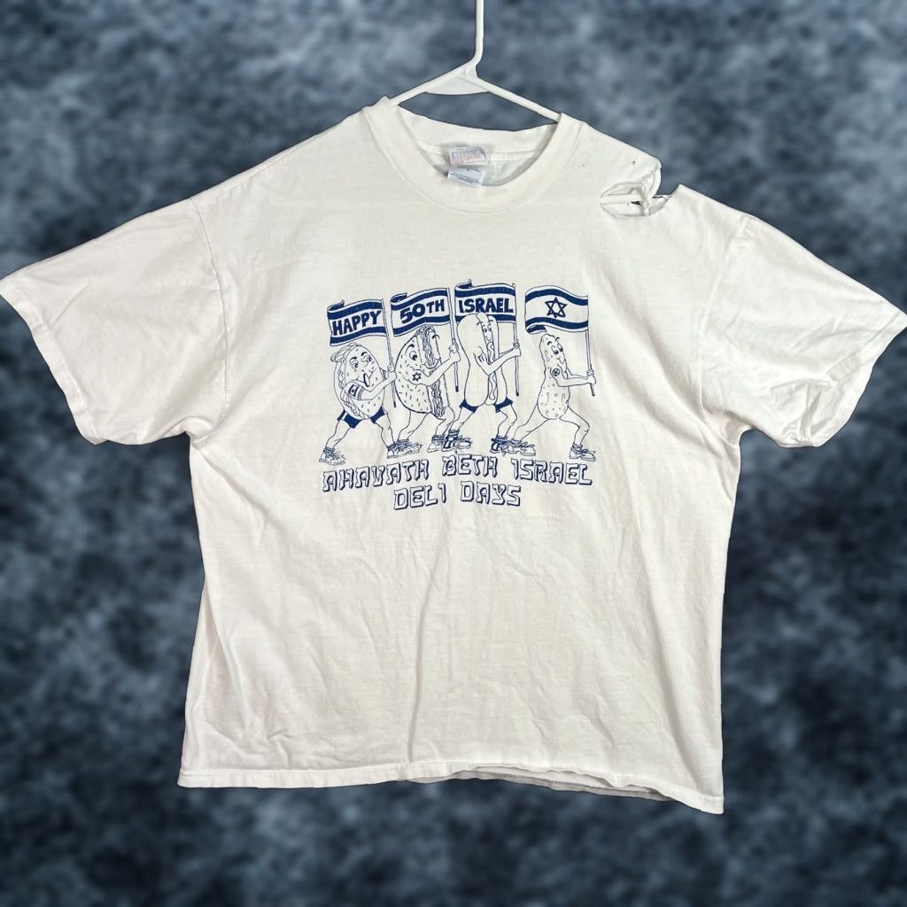 Hanes VINTAGE Hanes Happy 50th Israel Ahavath Beth Deli Days Graphic Tee Shirt Adult XL White Mens Size US XL / EU 56 / 4 - 1 Thumbnail