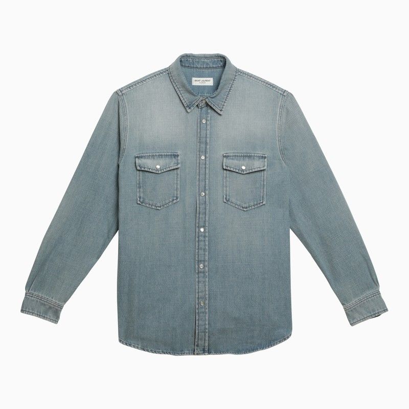 image of Saint Laurent Paris Saint Laurent Light Blue Denim Shirt, Men's (Size Large)
