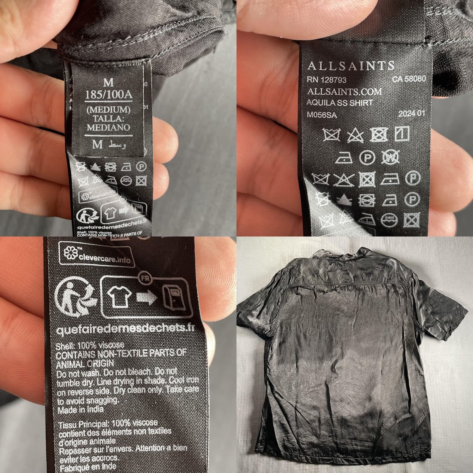 Allsaints VINTAGE AllSaints Shirt Mens Medium Black Aquila SS Relaxed Fit Eagle Embroidered Size US M / EU 48-50 / 2 - 8 Thumbnail