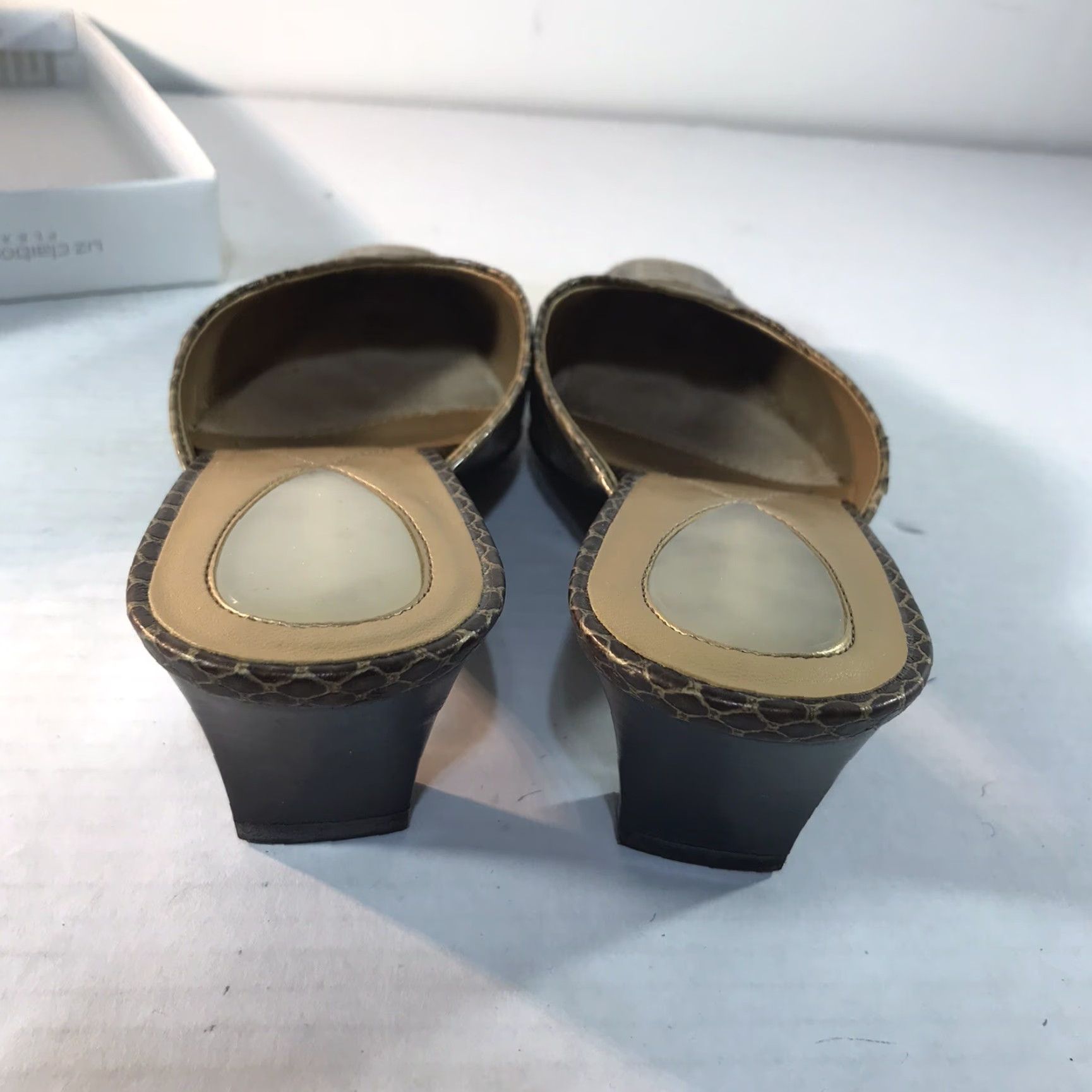 Liz Claiborne Liz Claiborne Flex Inez2 Leather Mules Womens Size 7.5 Casual Business Dress Square Toe Fall Spring Summer Gold Brown Snake Print Size US 7.5 / IT 37.5 - 5 Thumbnail