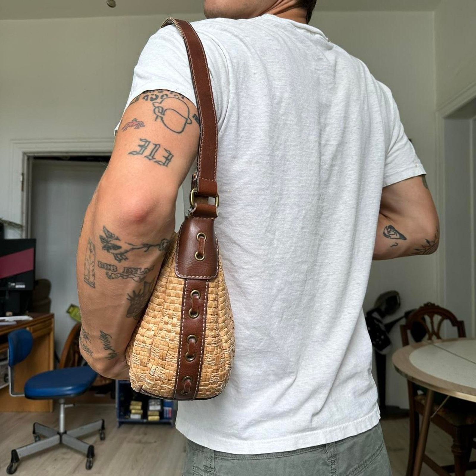 Fossil × Vintage Vintage Fossil Boho Retro Brown Tan Wicker Shoulder Bag Size ONE SIZE - 2 Thumbnail