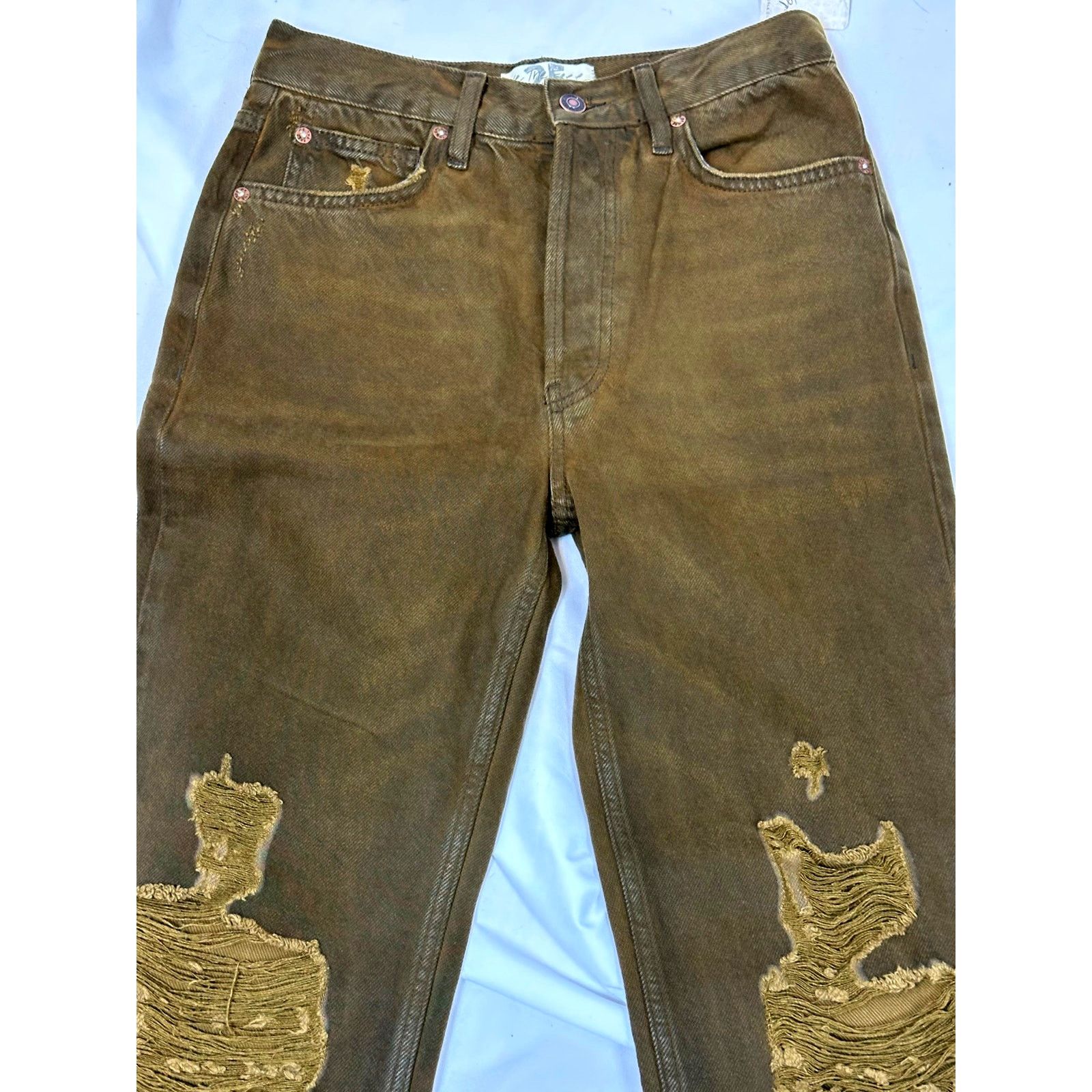 Free People Free People The Lasso Distressed Straight-leg Jeans Brown 25 Size 25" / US 0 / IT 36 - 9 Thumbnail
