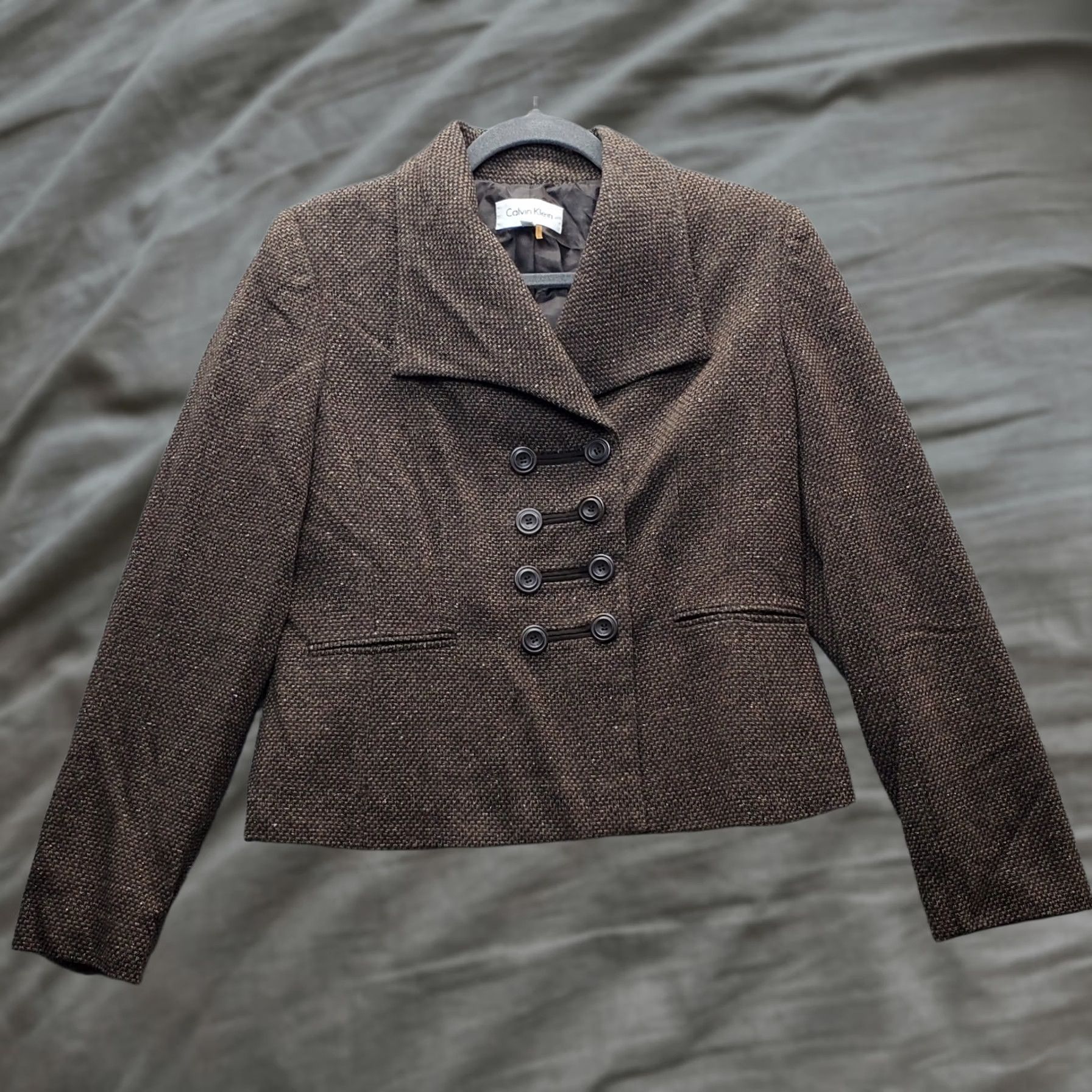 Calvin Klein Calvin Klein Blazer Womens Size 10 Brown Tweed Wool Textured Double Breasted Jacket Size L / US 10 / IT 46 - 1 Thumbnail