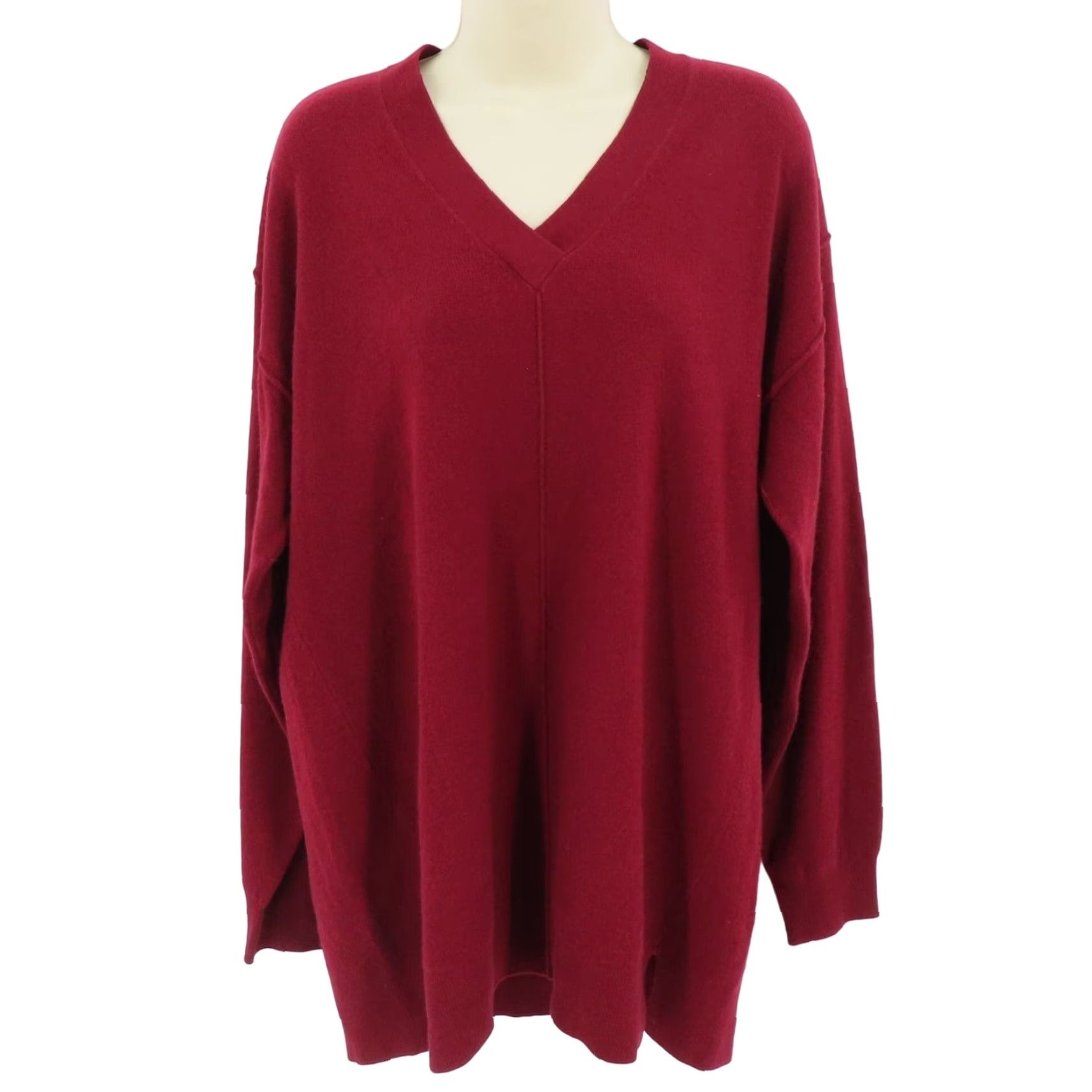 Joseph Joseph Womens Large Red V Neck Tunic Sweater All Soft Wool Pullover Tight Knit Size L / US 10 / IT 46 - 2 Thumbnail