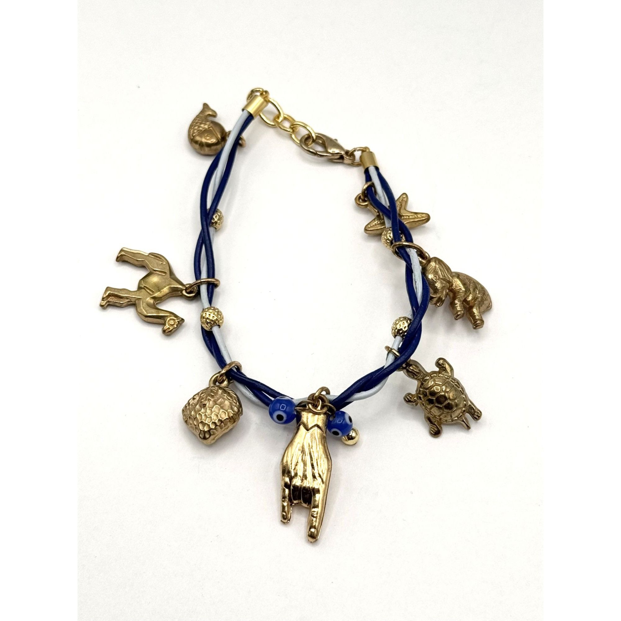 Vintage Braided two tone blue leather charm bracelet Size ONE SIZE - 1 Thumbnail