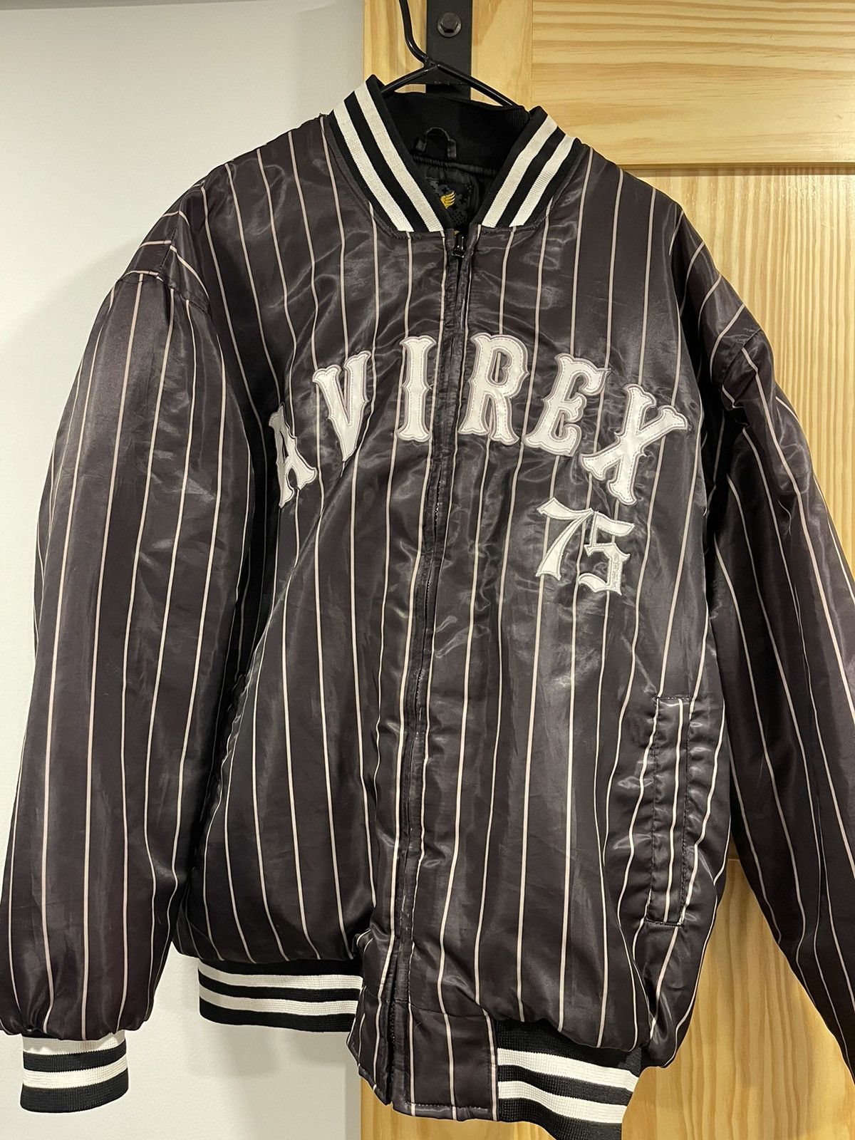 image of Avirex Pin Stripe Jacket in Black, Men's (Size XL)