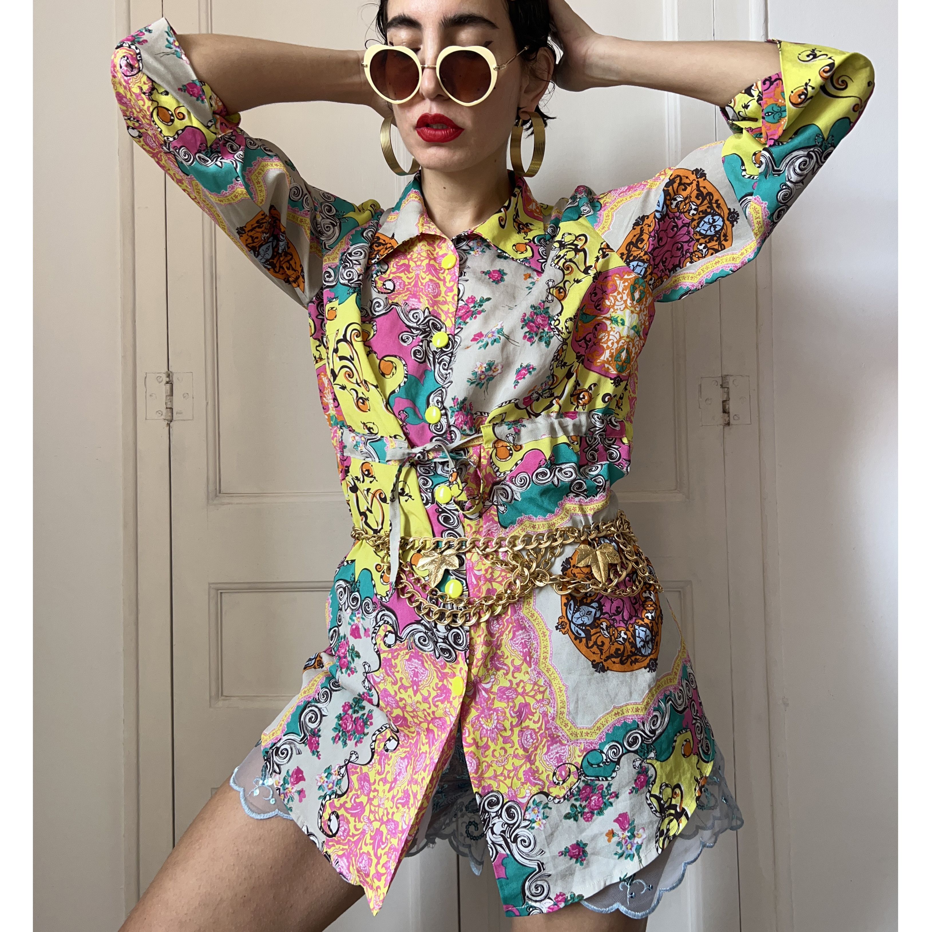 Vintage Y2K Baroque Print Shirt Dress Size L / US 10 / IT 46 - 8 Thumbnail