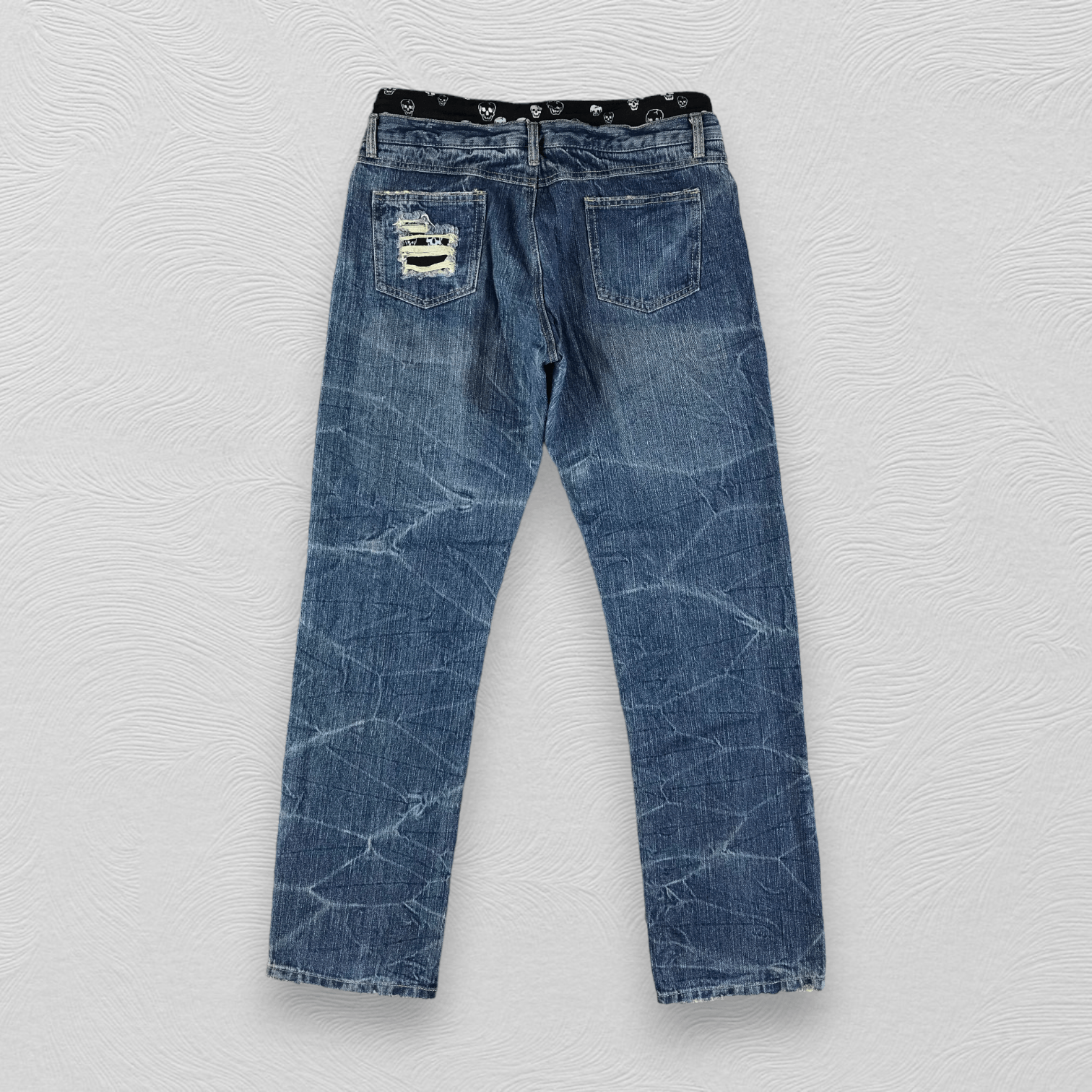 Japanese Brand Playchess Skull Denim Double Waist Denim KJ1669 Size US 32 / EU 48 - 2 Thumbnail