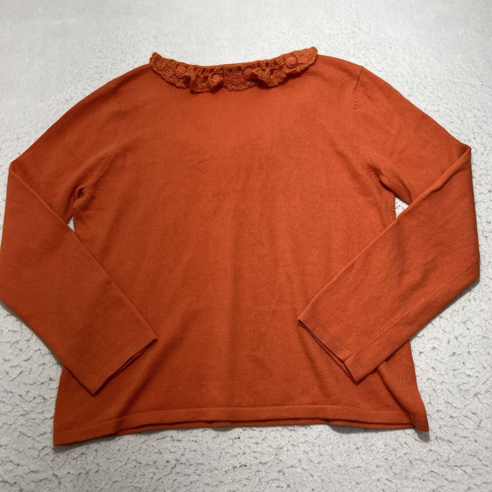 J. Jill J. Jill Angora Rabbit Hair Blend V-Neck Lace Orange Sweater Size M / US 6-8 / IT 42-44 - 11 Thumbnail