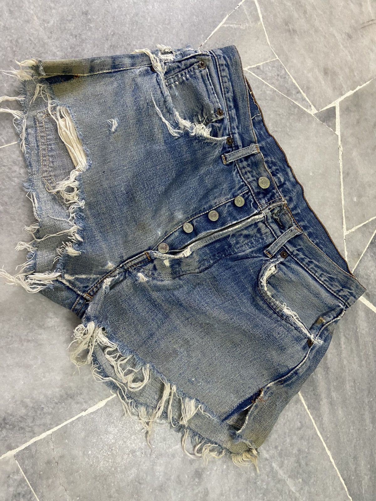Levi's Vintage 70s Levis 501 Selvedge Jeans Shorts Distressed Size US 30 / EU 46 - 2 Thumbnail