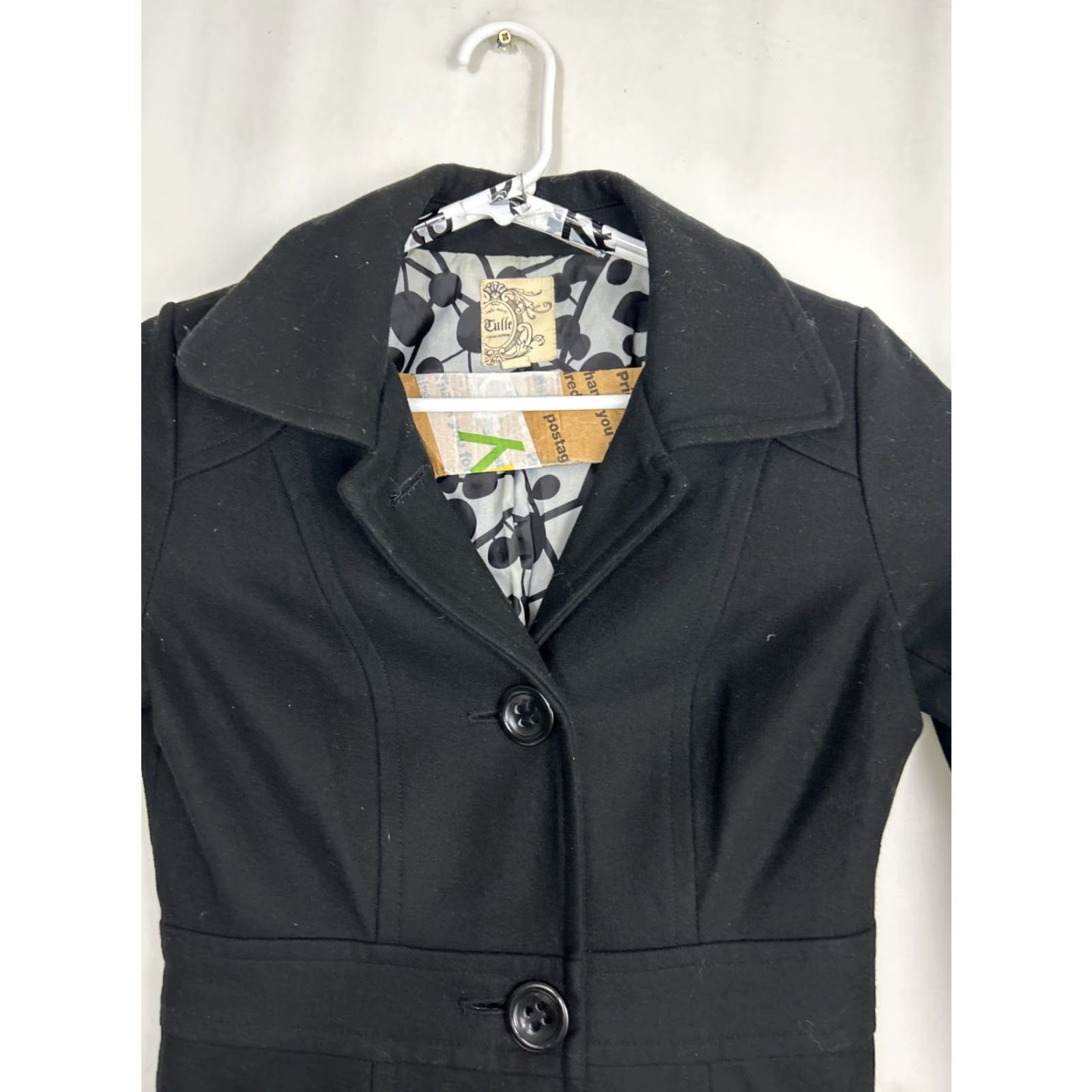 Anthropologie anthropologie Pea Coat Womens Small Black Wool Blend Coat with Lined Pockets Button Up Tulle detailing Size S / US 4 / IT 40 - 3 Thumbnail