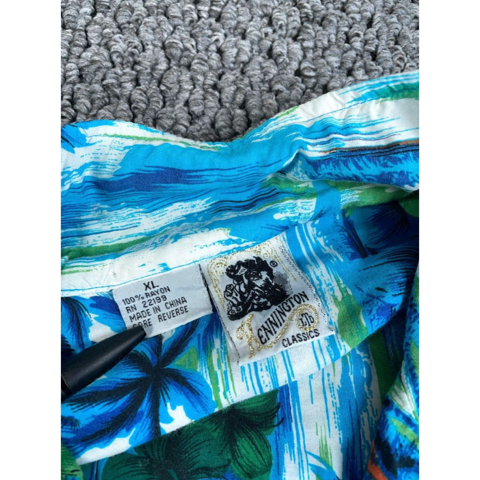 Vintage Kennington Hawaiian Shirt Adult XL Blue Rayon Button-Up Short Sleeve Floral Palm Trees Mens Size US XL / EU 56 / 4 - 3 Thumbnail