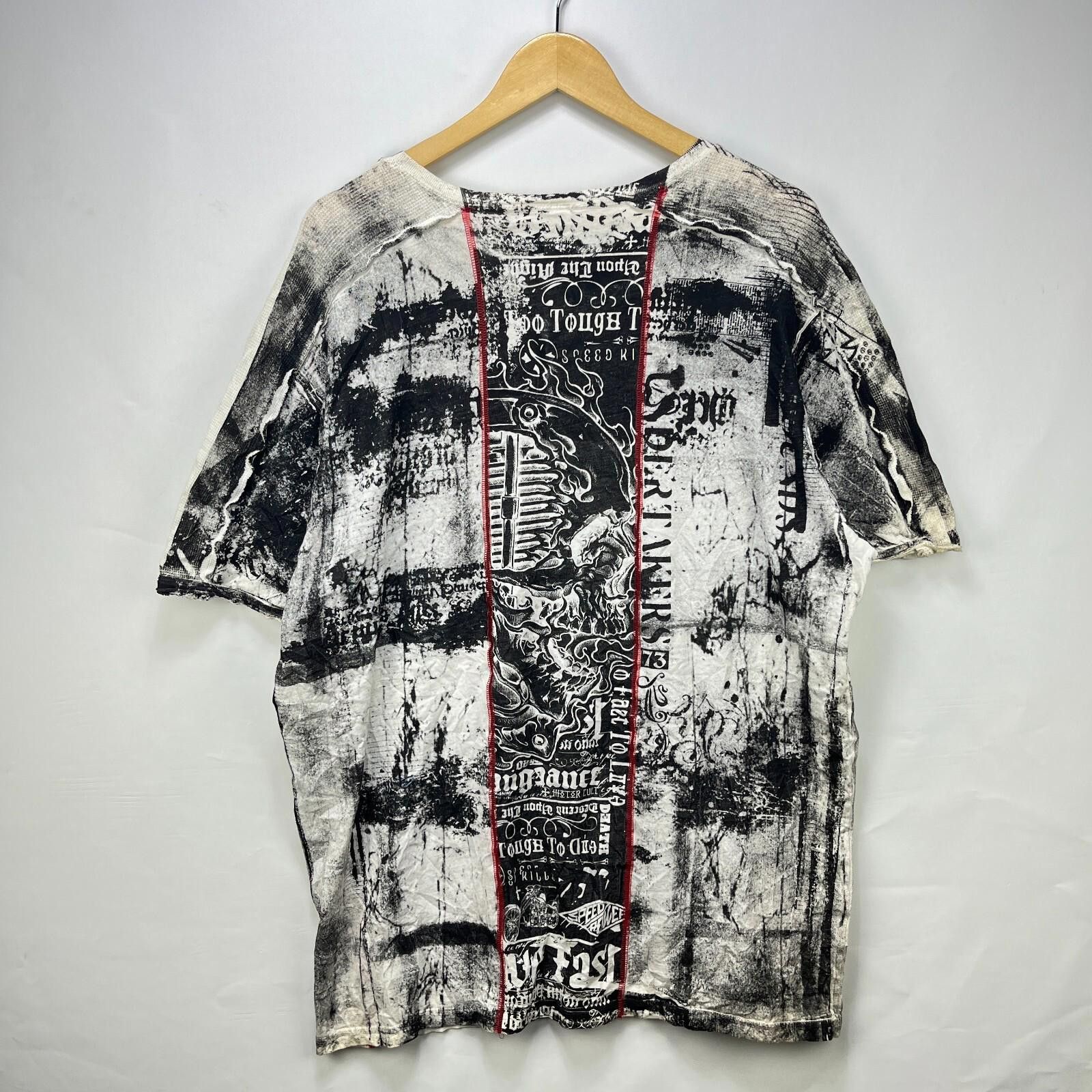 Vintage Y2K Affliction Skull All Over Print T-Shirt 2XL