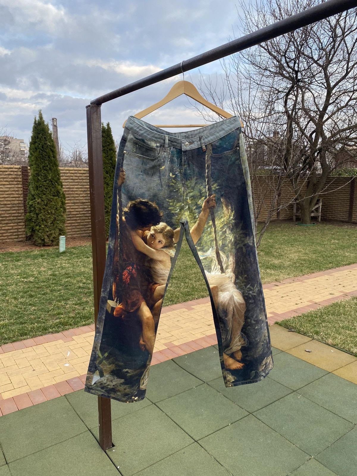 Vintage Romantic Painting Art Jeans, Vintage Style, Streetwear L Size US 34 / EU 50 - 2 Thumbnail