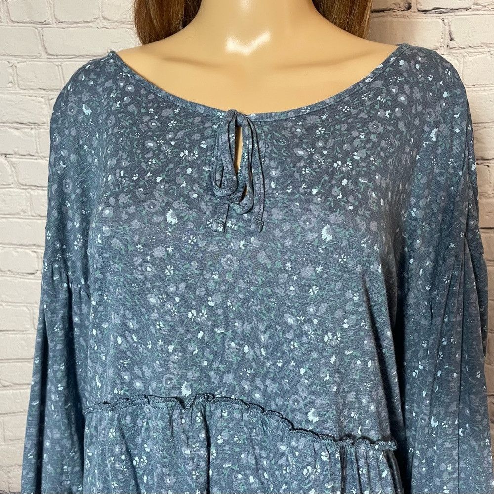 Lucky Brand NWT New Lucky Brand Ditsy Long Sleeve Peplum Blue Viscose T Size L / US 10 / IT 46 - 9 Thumbnail