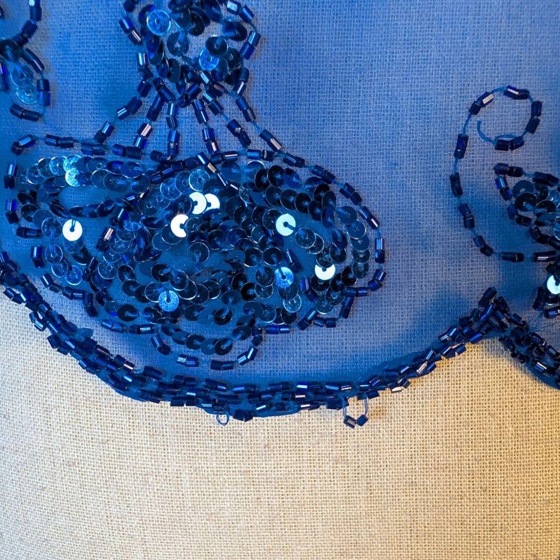 Vintage Vintage 80s Blue Sequin Beaded Silk Sheer Crop Top Floral Size S / US 4 / IT 40 - 10 Thumbnail