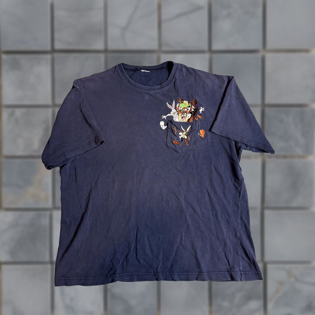 Vintage Looney Tunes Shirt Mens XL Blue Pocket Embroidered Bugs Taz Sylvester Wile E Size US XL / EU 56 / 4 - 1 Thumbnail