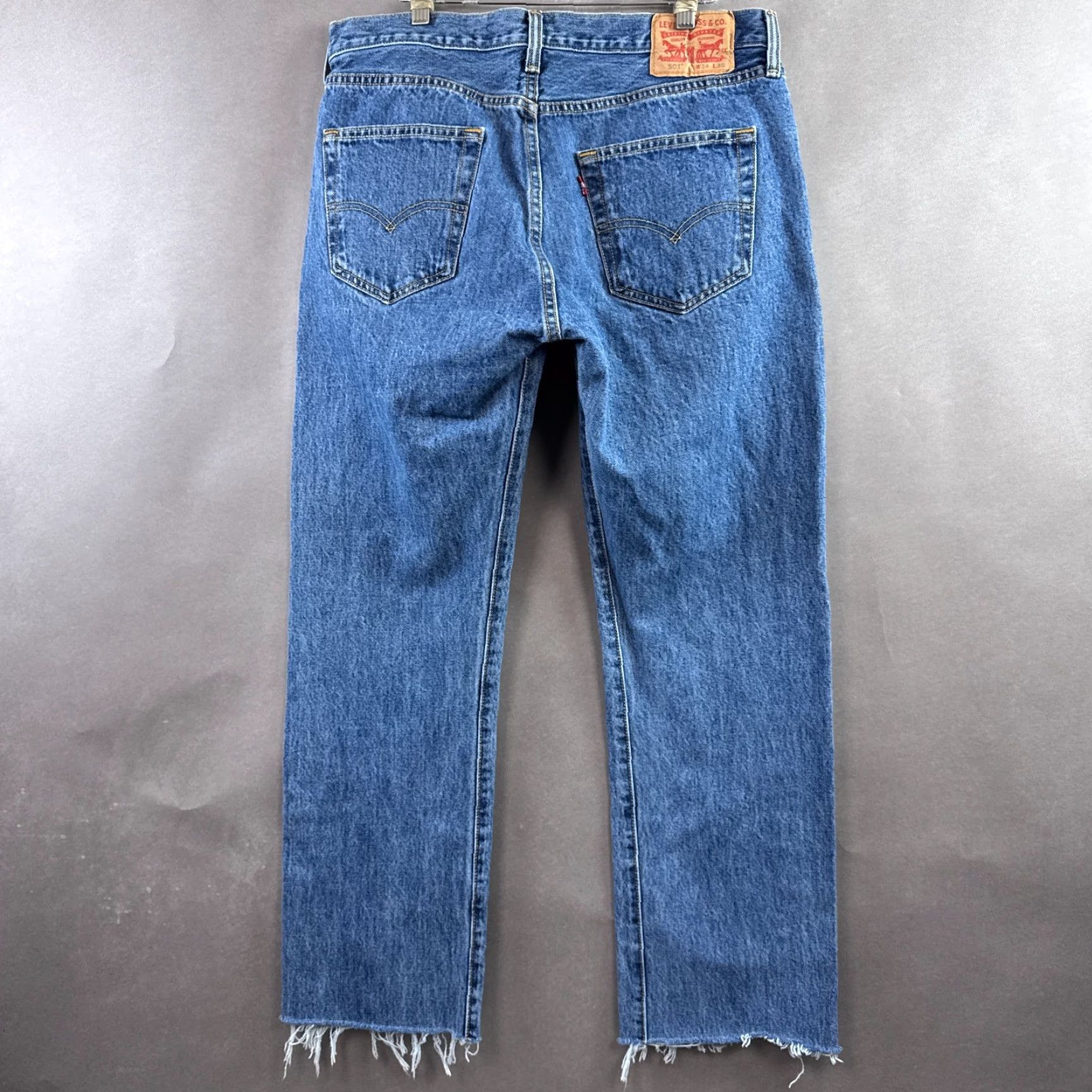 Levi's Levi's 501 Jeans Men 34x30 Blue Button Fly Denim Pants Cropped Distress (Tag34x36) Size US 34 / EU 50 - 3 Thumbnail