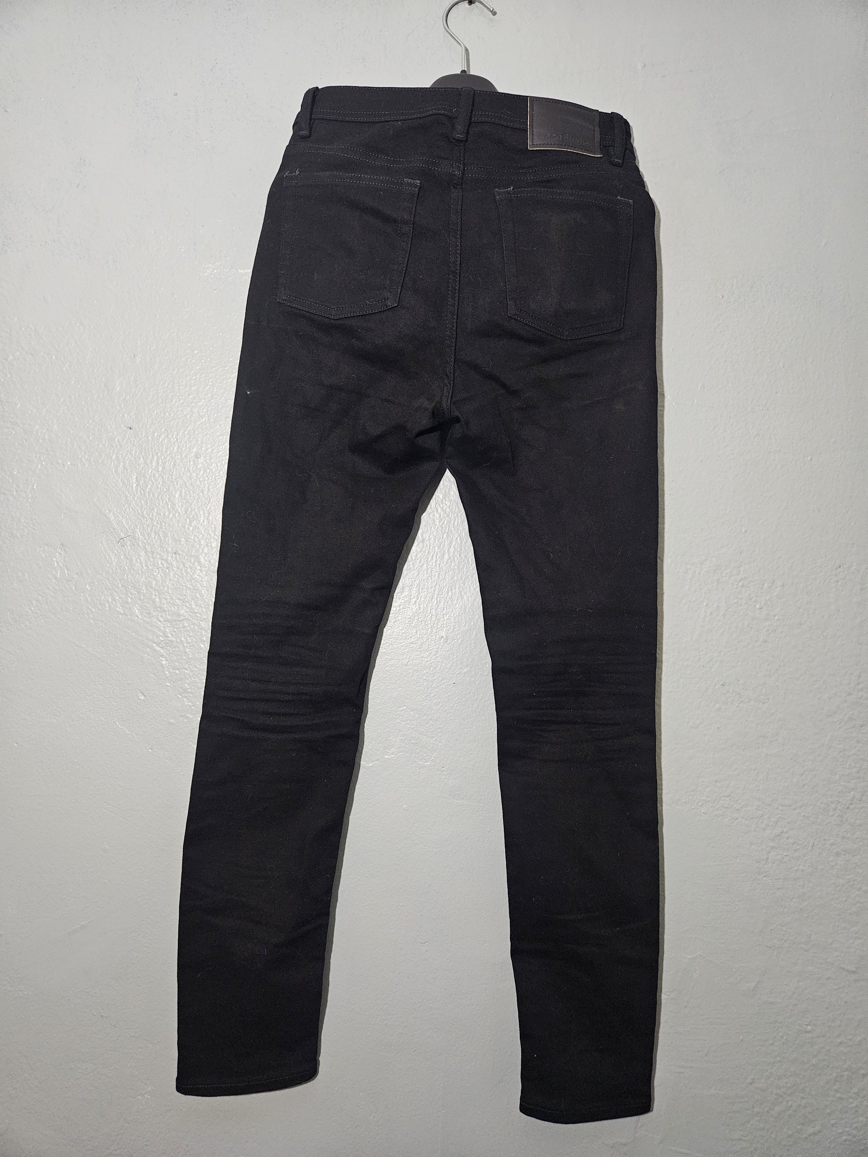 Acne Studios Peg Blk Leather Back Patch Black Denim Jeans Size US 27 - 1 Thumbnail