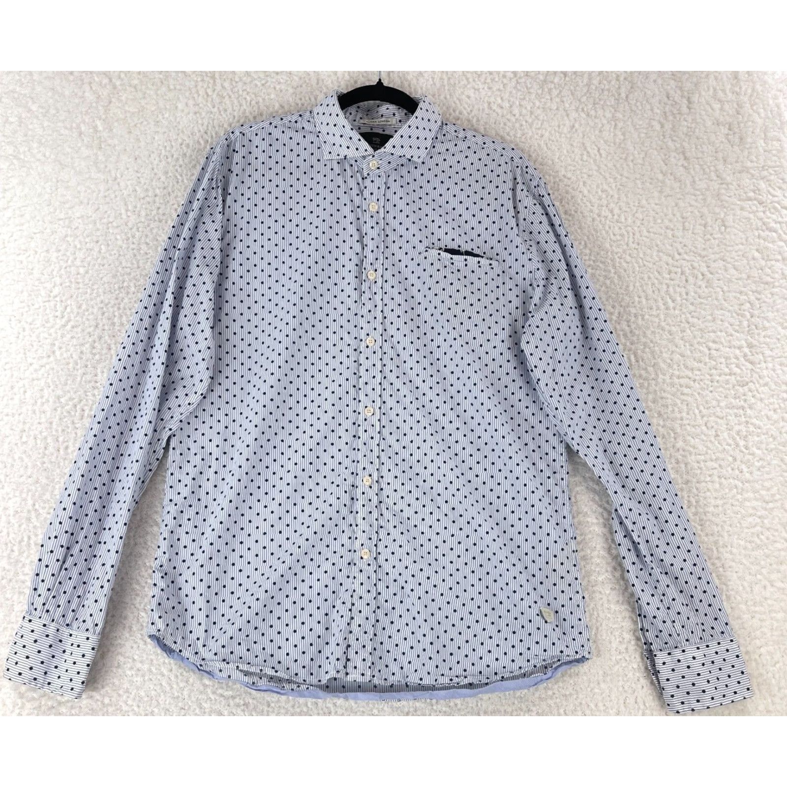 Scotch & Soda Scotch & Soda Aloha London Blue Polka Dot Button-Up Shirt Mens XL Long Sleeve Shirt Size US XL / EU 56 / 4 - 2 Thumbnail