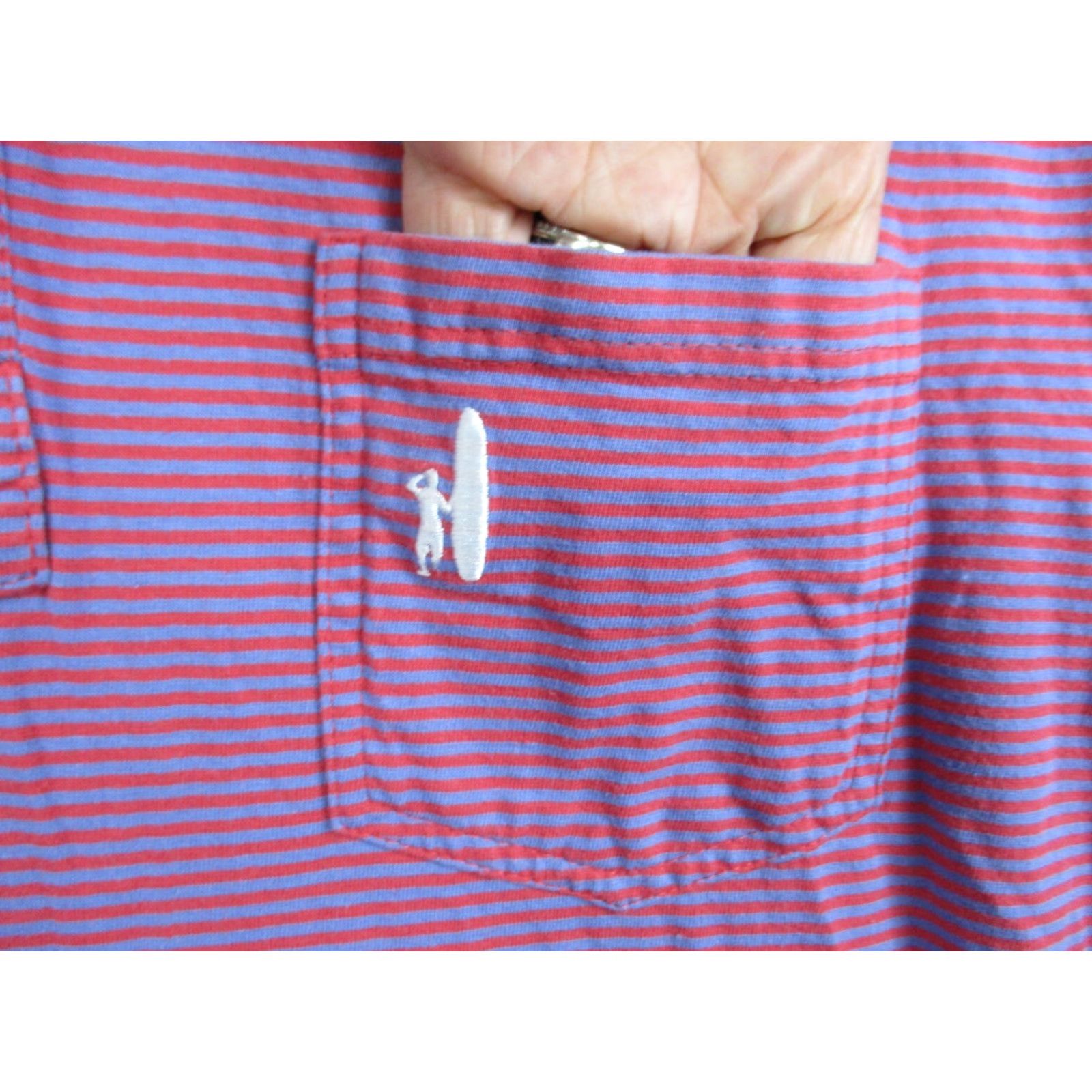 johnnie-O Johnnie-O West Coast Shirt Medium Mens Short Sleeve Striped Pocket Blue Pink Logo 100% Cotton Polo Size US M / EU 48-50 / 2 - 2 Thumbnail