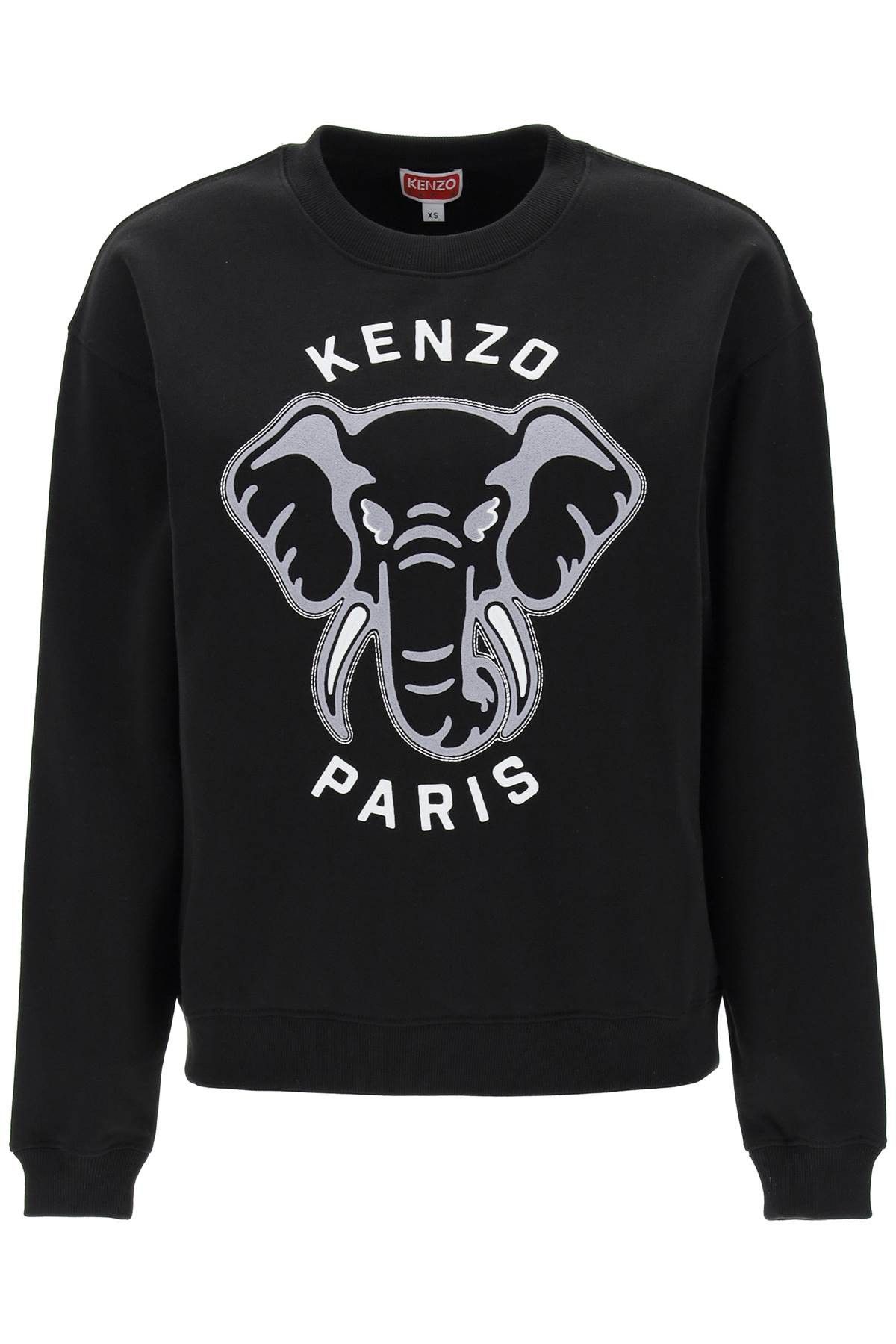 image of Kenzo 'varsity Jungle' Elephant Embroidered Sweatshirt in Black, Women's (Size Small)