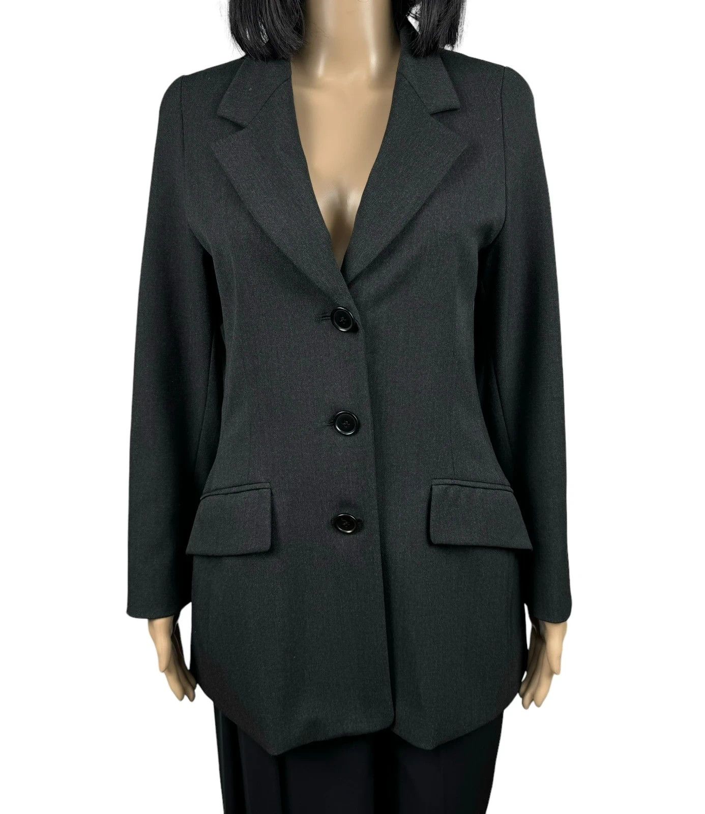 Sportmax Dark Grey Wool Polyamide Long Blazer UK10 US6