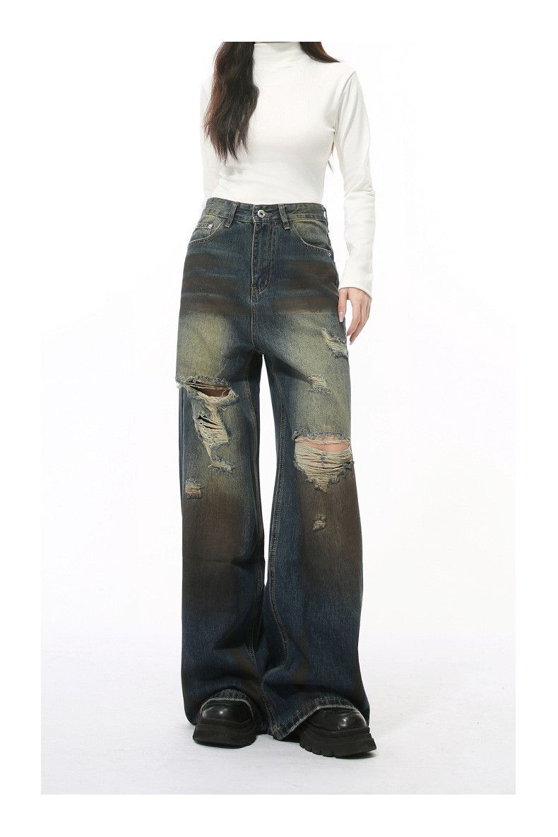 Japanese Brand × Jean High street distressed ripped jeans casual y2k Size US 34 / EU 50 - 2 Thumbnail