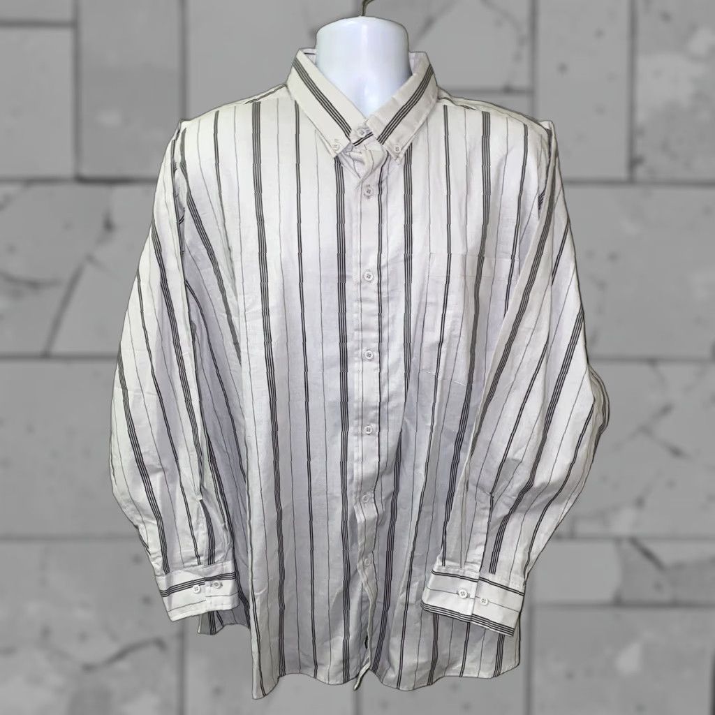 Jordache VINTAGE Jordache Shirt USA Made Striped Long Sleeve Button-Up 2X Gray Mens Regular Size 2X Men Size US XXL / EU 58 / 5 - 1 Thumbnail