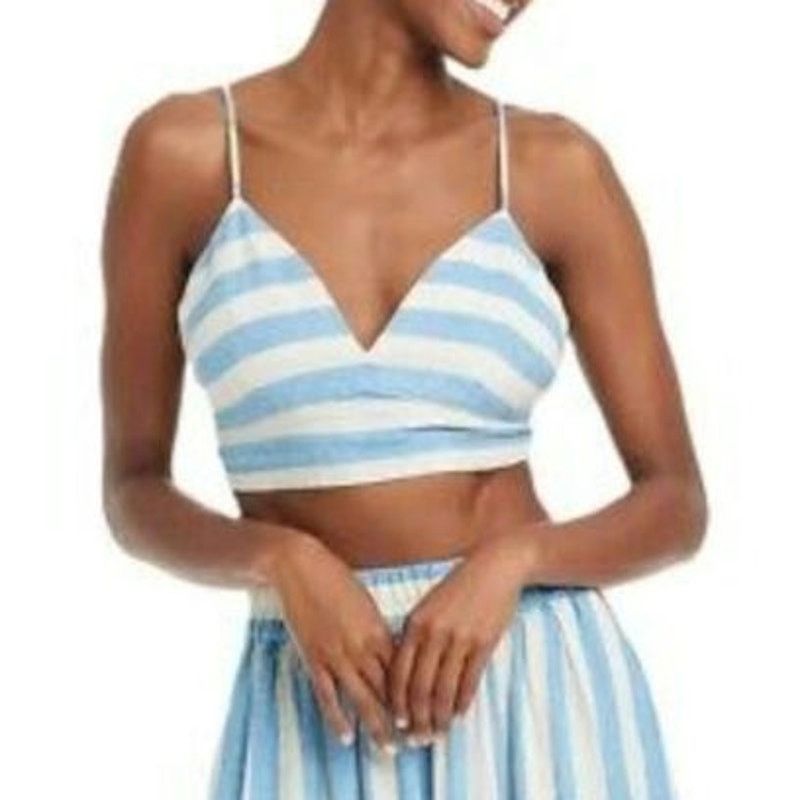 Other A New Day Blue & White Linen Bikini Top Crop Bra Tank Top L Size L / US 10 / IT 46 - 1 Thumbnail