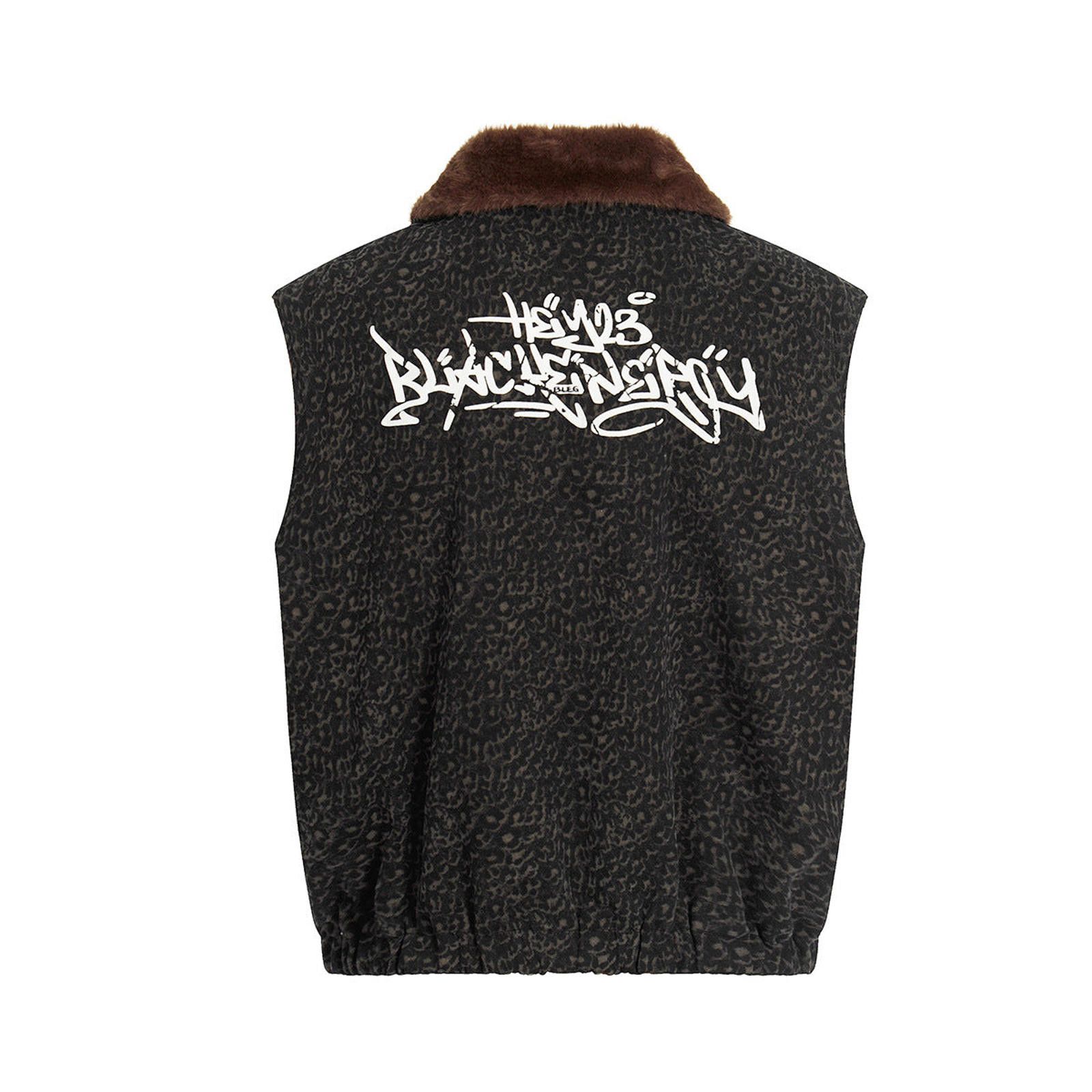 Japanese Brand Brown Faux Fur Collar Leopard Print Vest, Zip-Up Vest Size US M / EU 48-50 / 2 - 2 Thumbnail