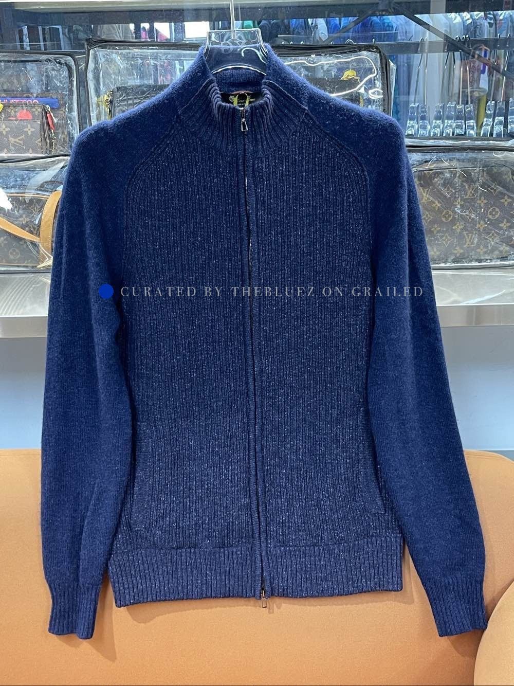 Loro Piana Blue Zip-Up Ribbed Sweater Size US M / EU 48-50 / 2 - 1 Thumbnail