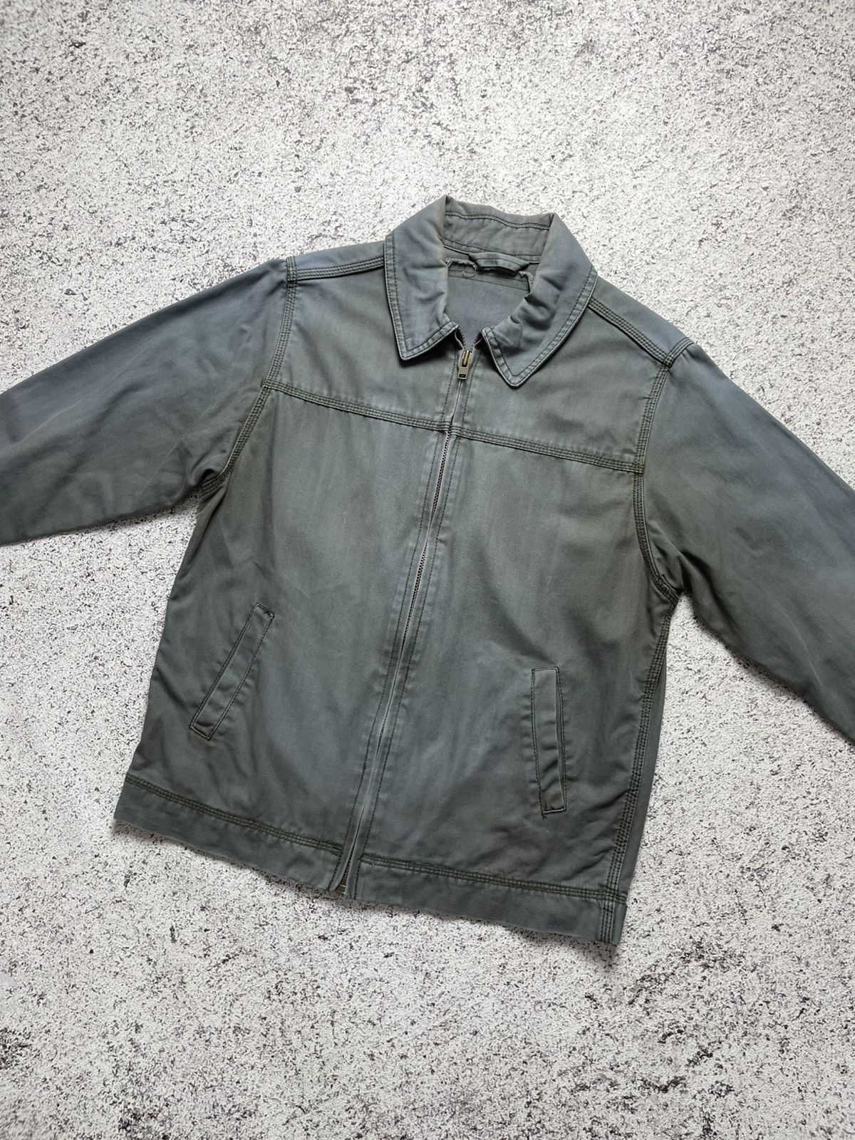 Japanese Brand HBT Thrashed Sun Faded Work Jacket Boxy Fit Round Collar Size US S / EU 44-46 / 1 - 3 Thumbnail