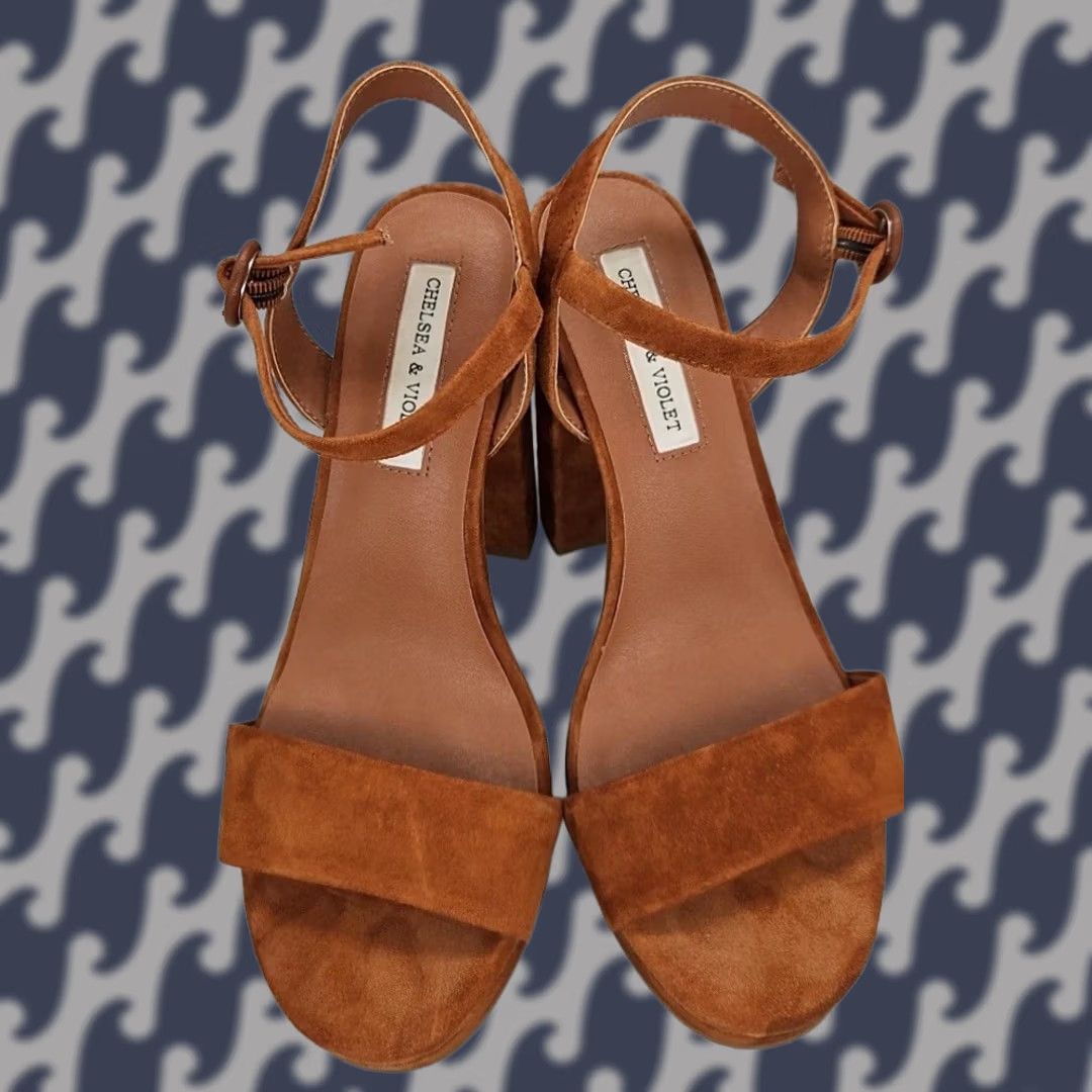 Vintage VINTAGE Chelsea & Violet Suede Platform Block Heel Sandals Rust Orange 70s Boho Size 8 Womens Size US 8 / IT 38 - 1 Thumbnail